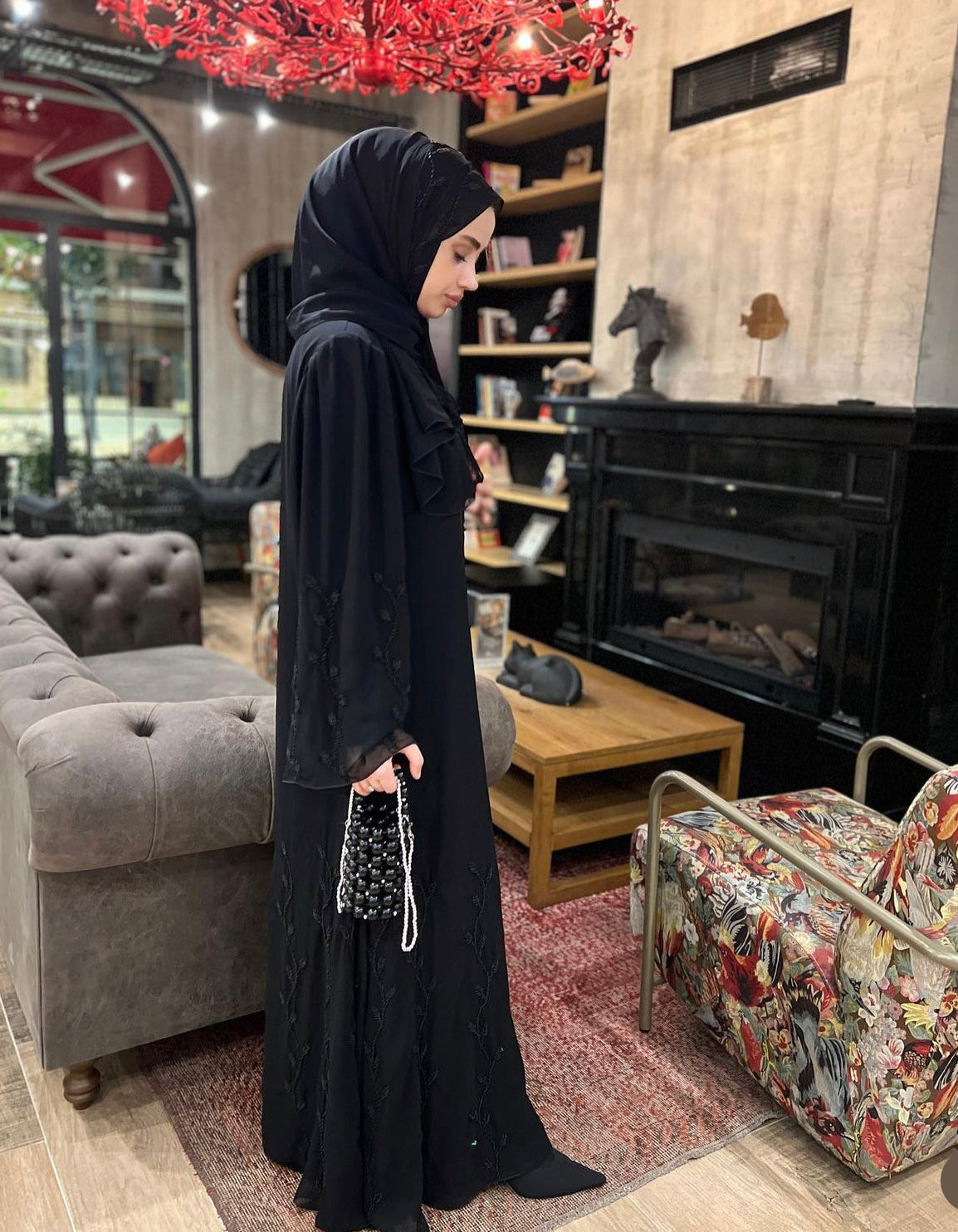 black stones hand made abaya
