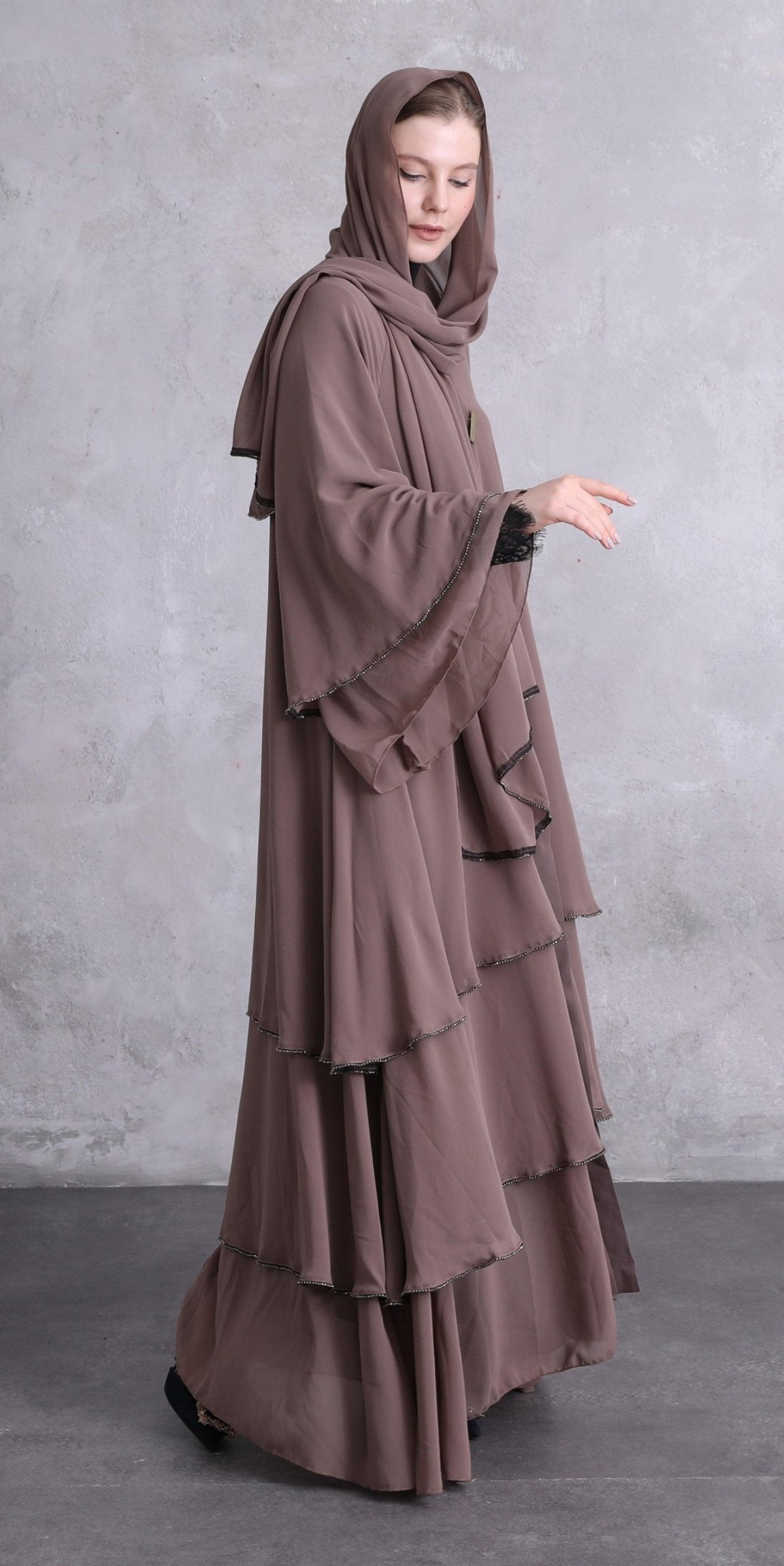 Three Layered Swarovski Stone Mink Abaya