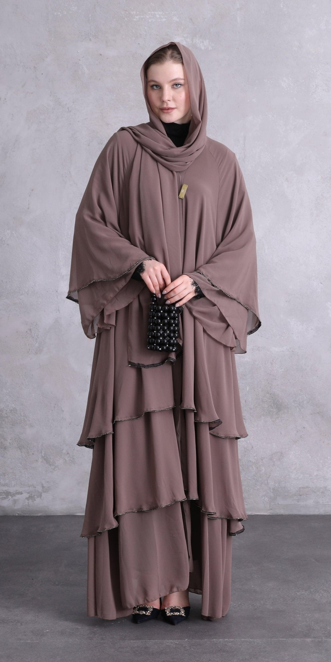 Three Layered Swarovski Stone Mink Abaya