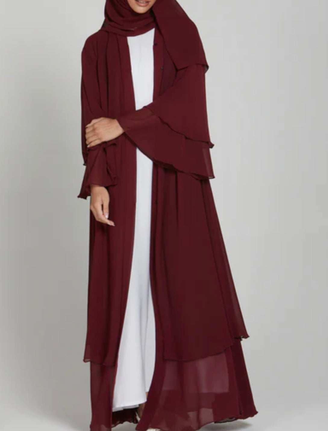 Maroon Majesty Double-Layer Abaya