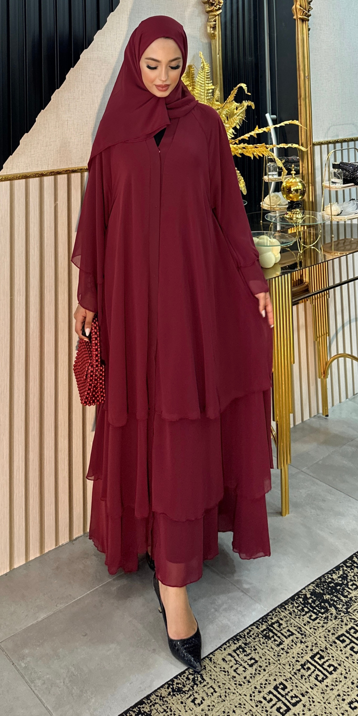 Katl Bordo Abaya  Emirati Abaya TR