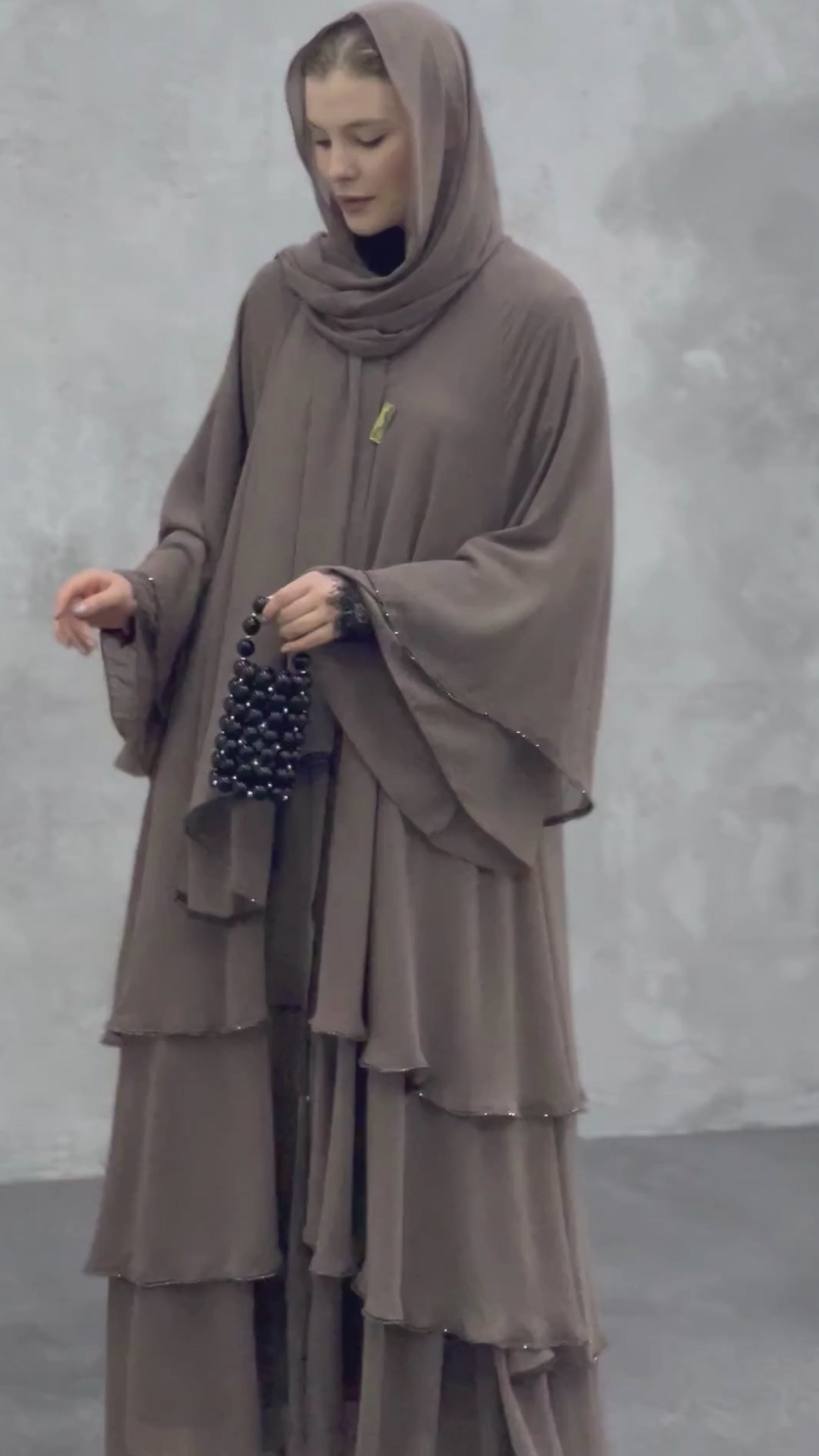 Three Layered Swarovski Stone Mink Abaya
