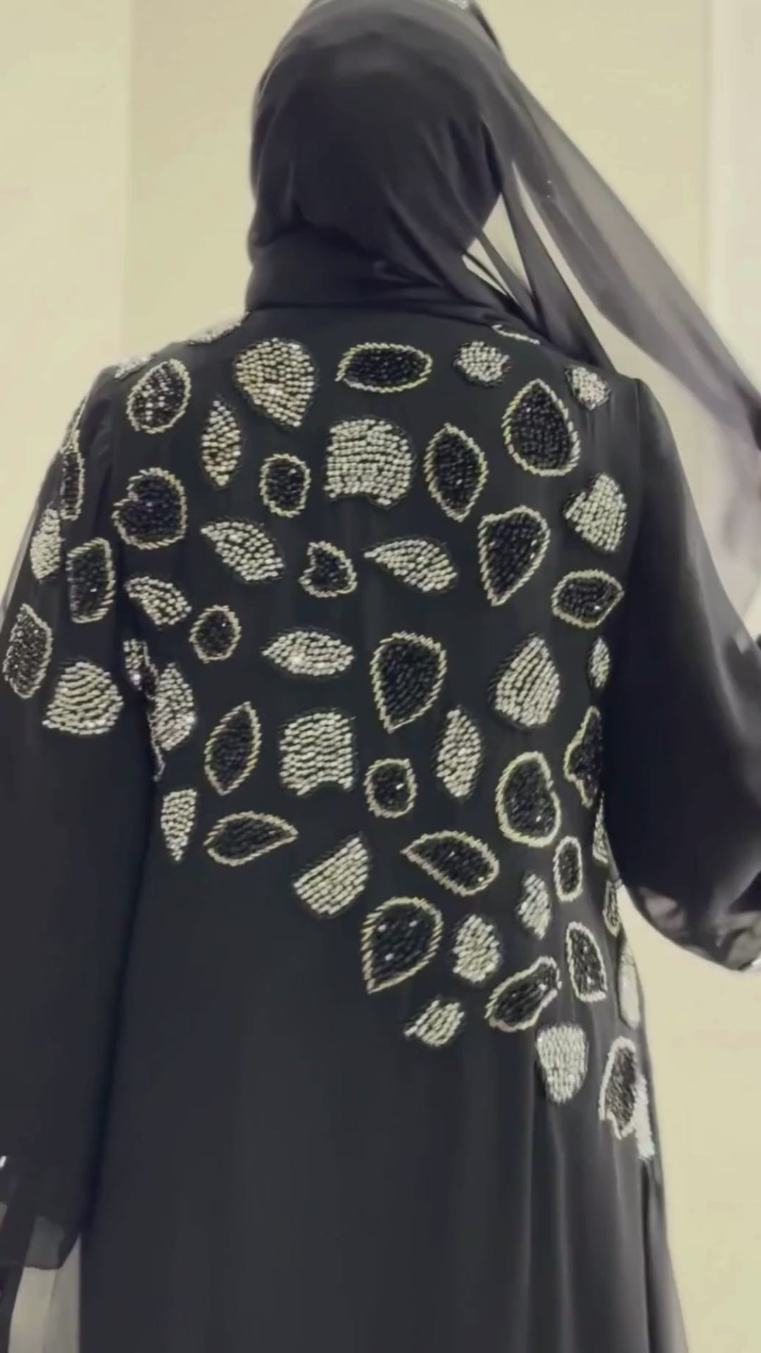 Dubai Style Black Abaya with Hand Embroidered Beads on Shoulders