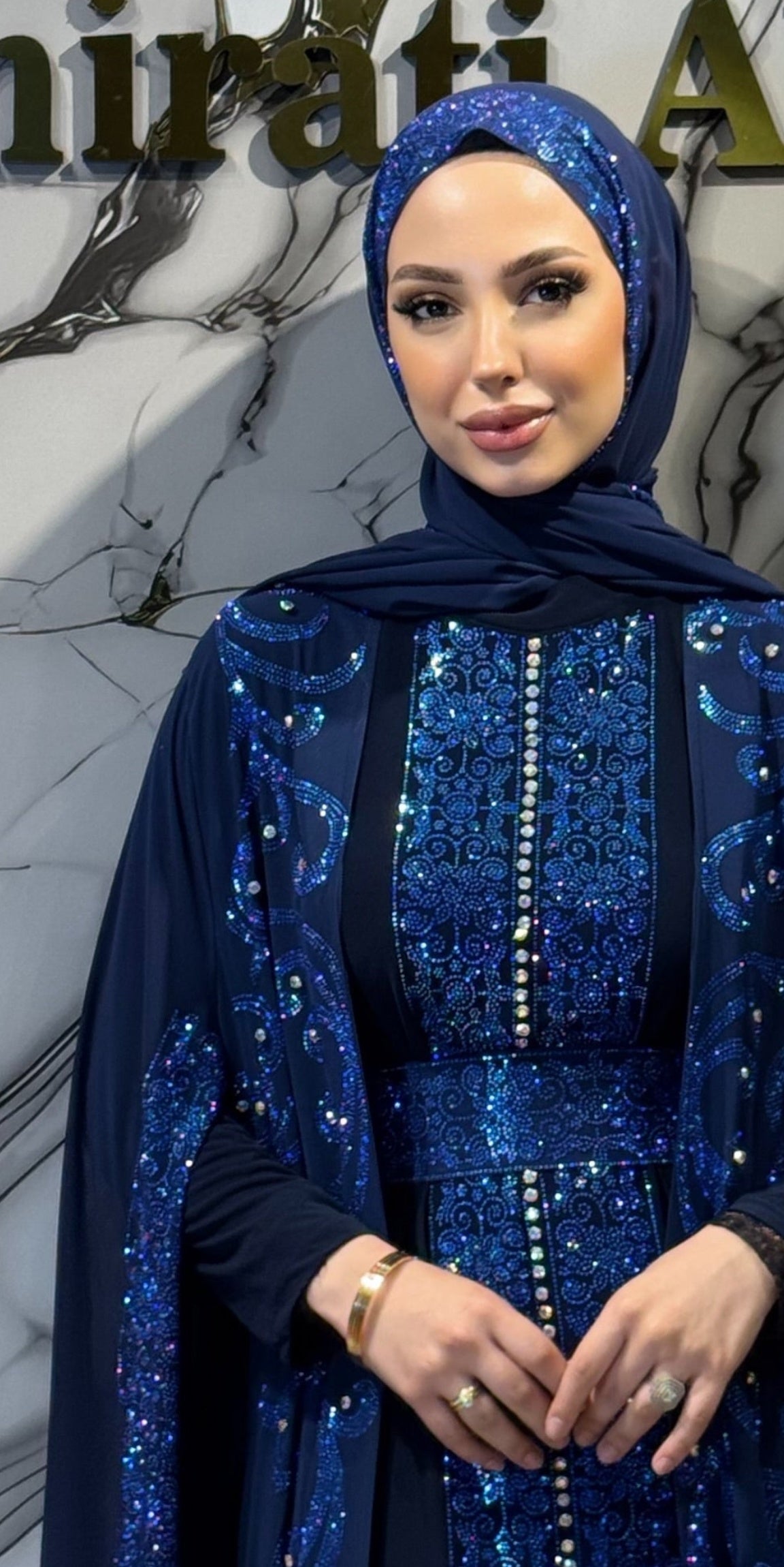 WS73 LSL Lacivert Payetli Abaya - Arka Görünüm