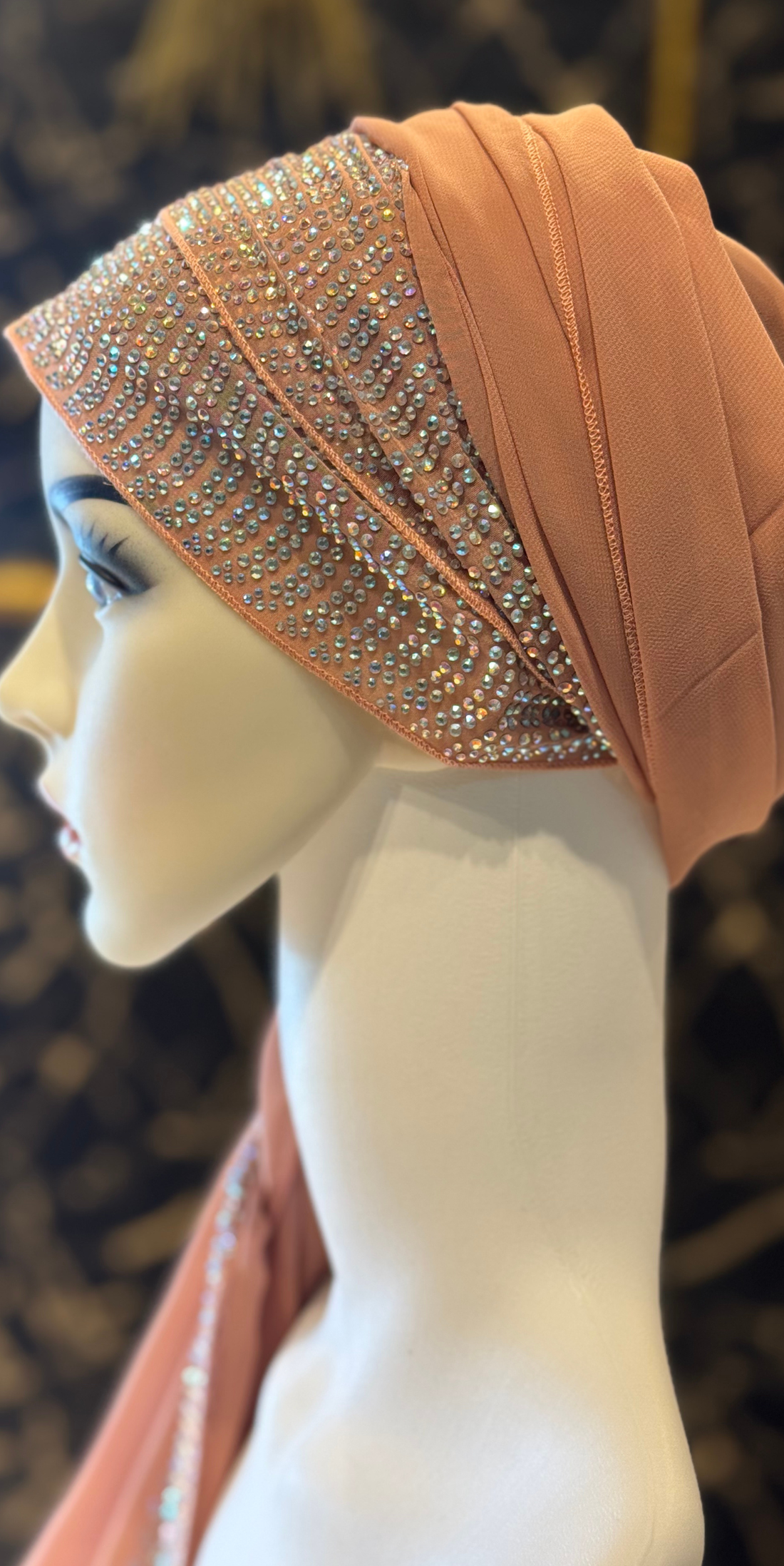 Taşlı Şifon Şal – Yapışkan & JanJan Renkli Kristal Taşlı Pudra Şal