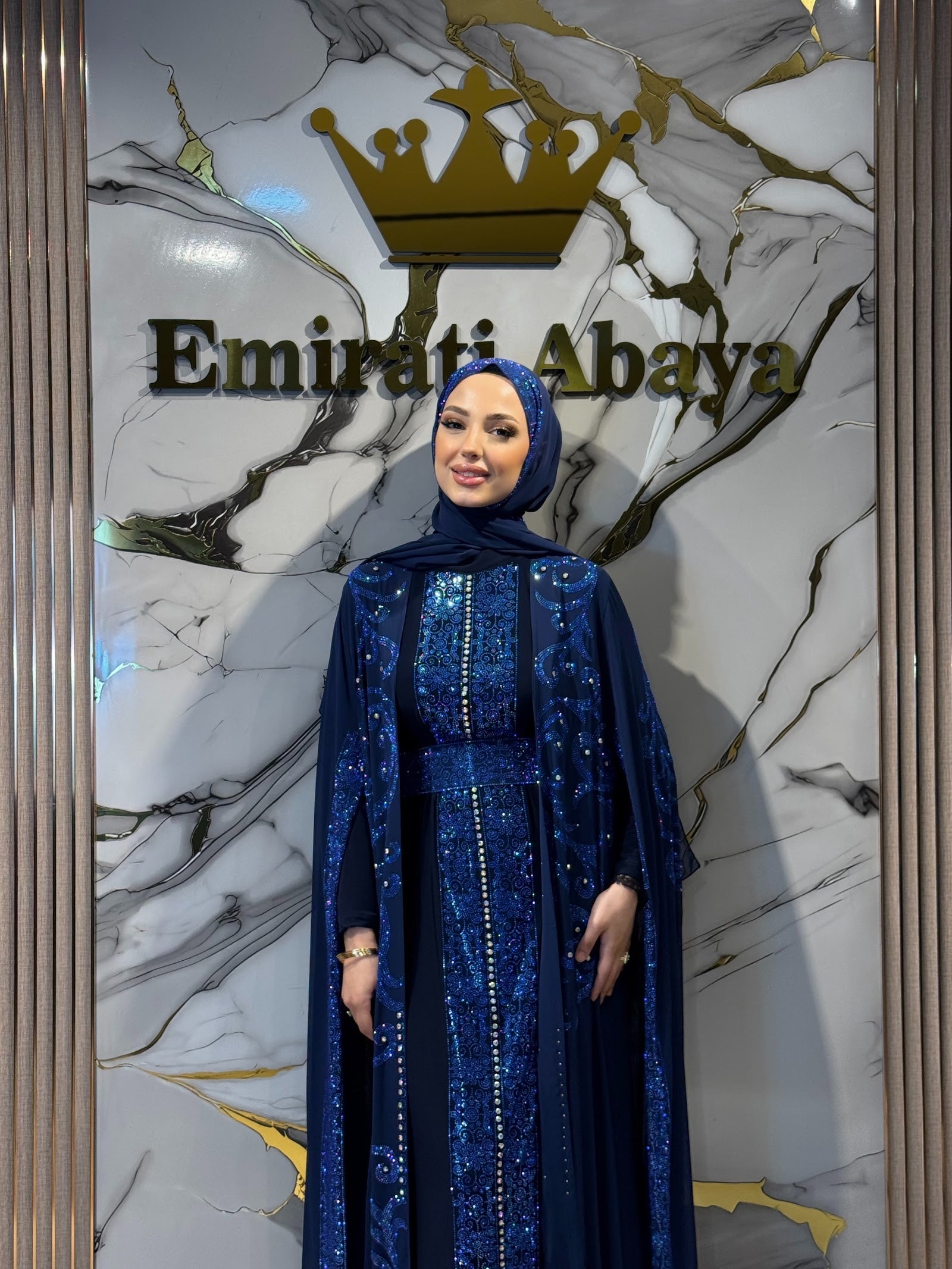 WS73 LSL Lacivert Payetli Abaya - Detay Görünümü