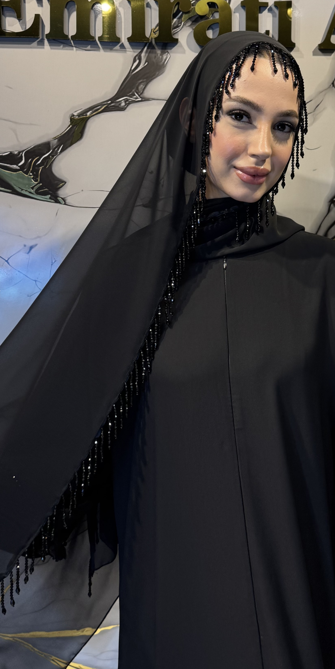 Black Korean Chiffon Long Sparkling Stone Embellished Scarf SAL18 BSB - Premium Elegant Model