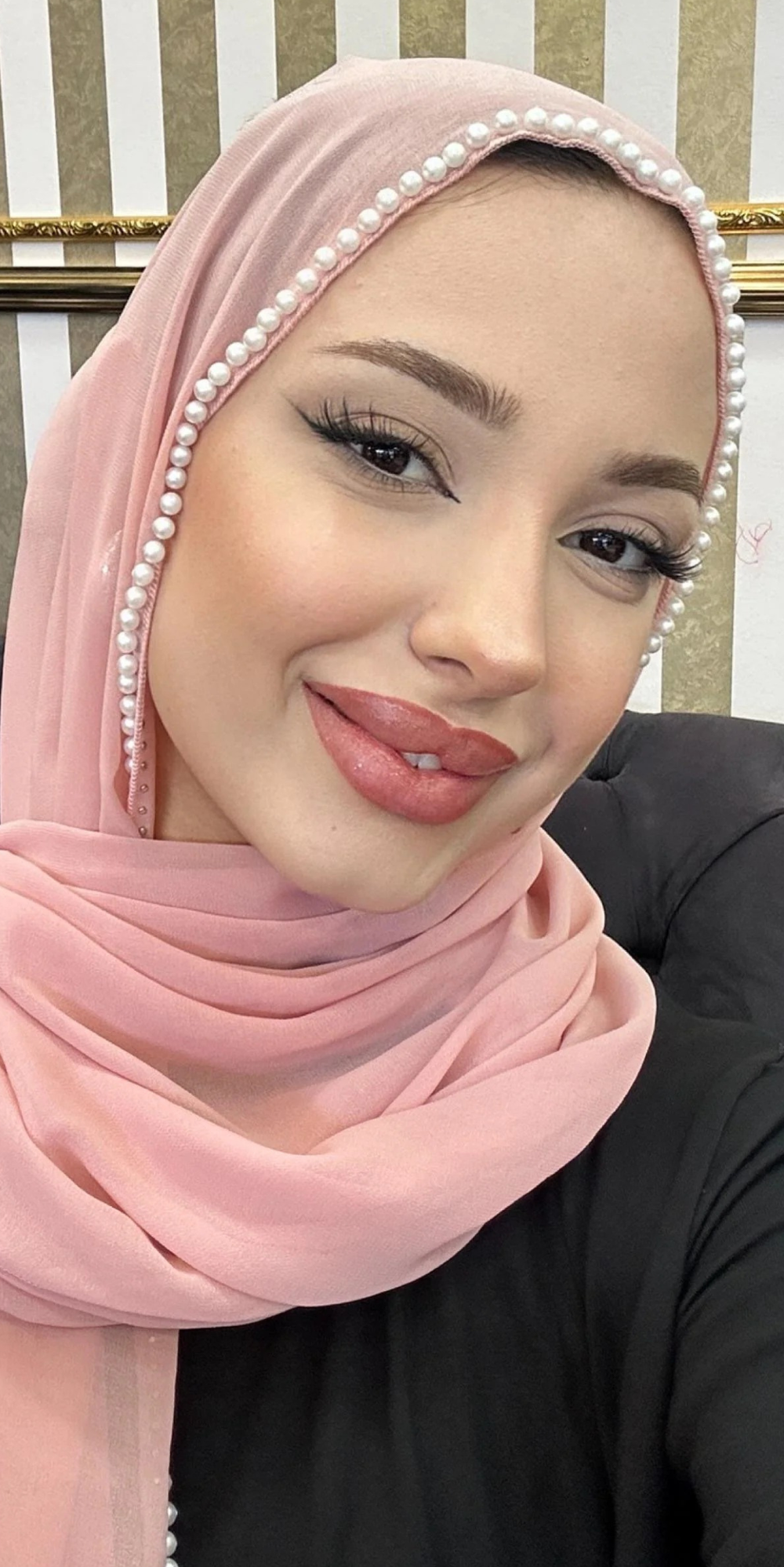 Açık Pembe Şifon İnci Beyaz Taşlı Şal | ŞAL08 IWSP