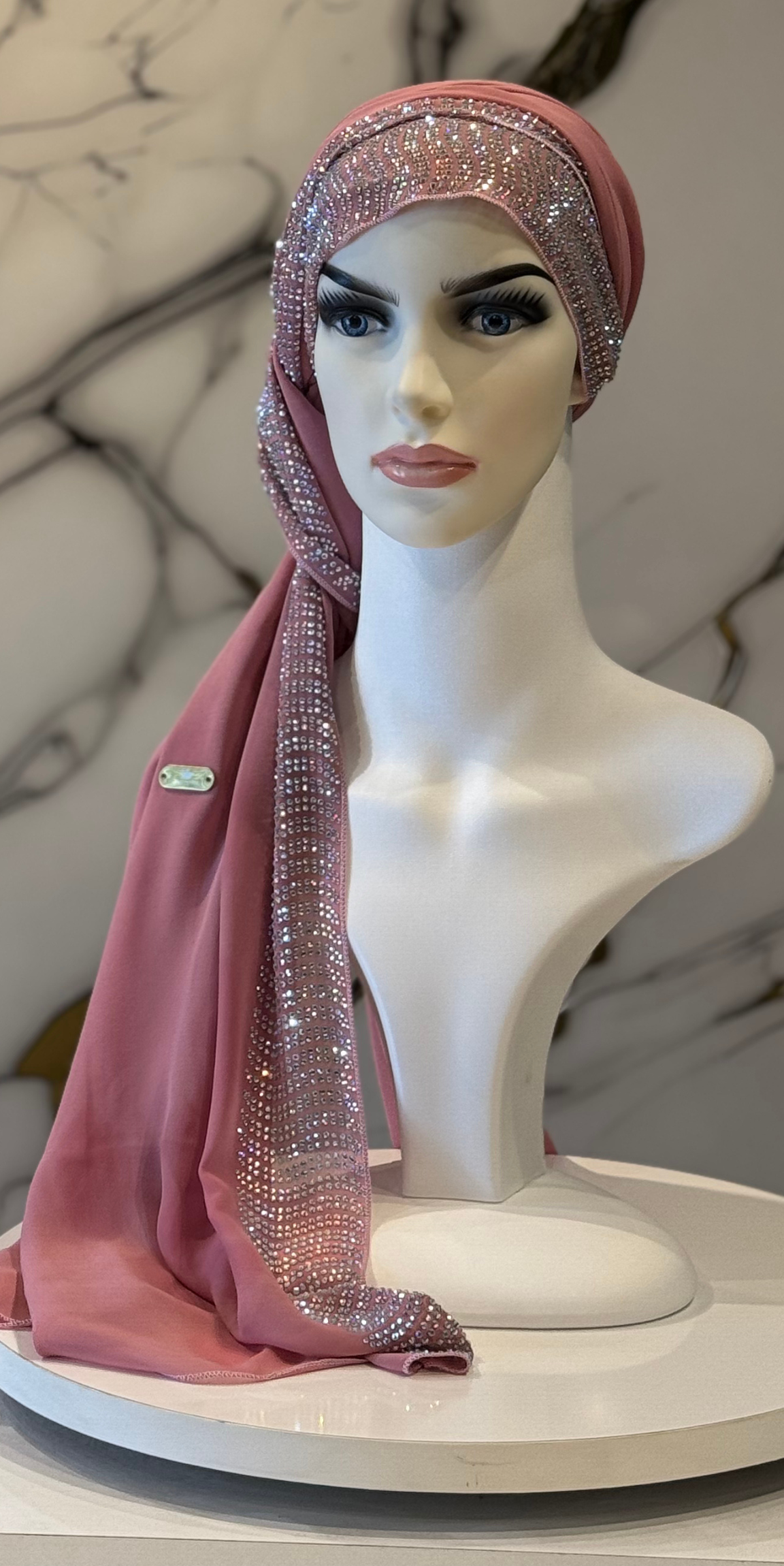 Taşlı Şifon Şal – JanJan Kristal Taşlı Pembe Şal