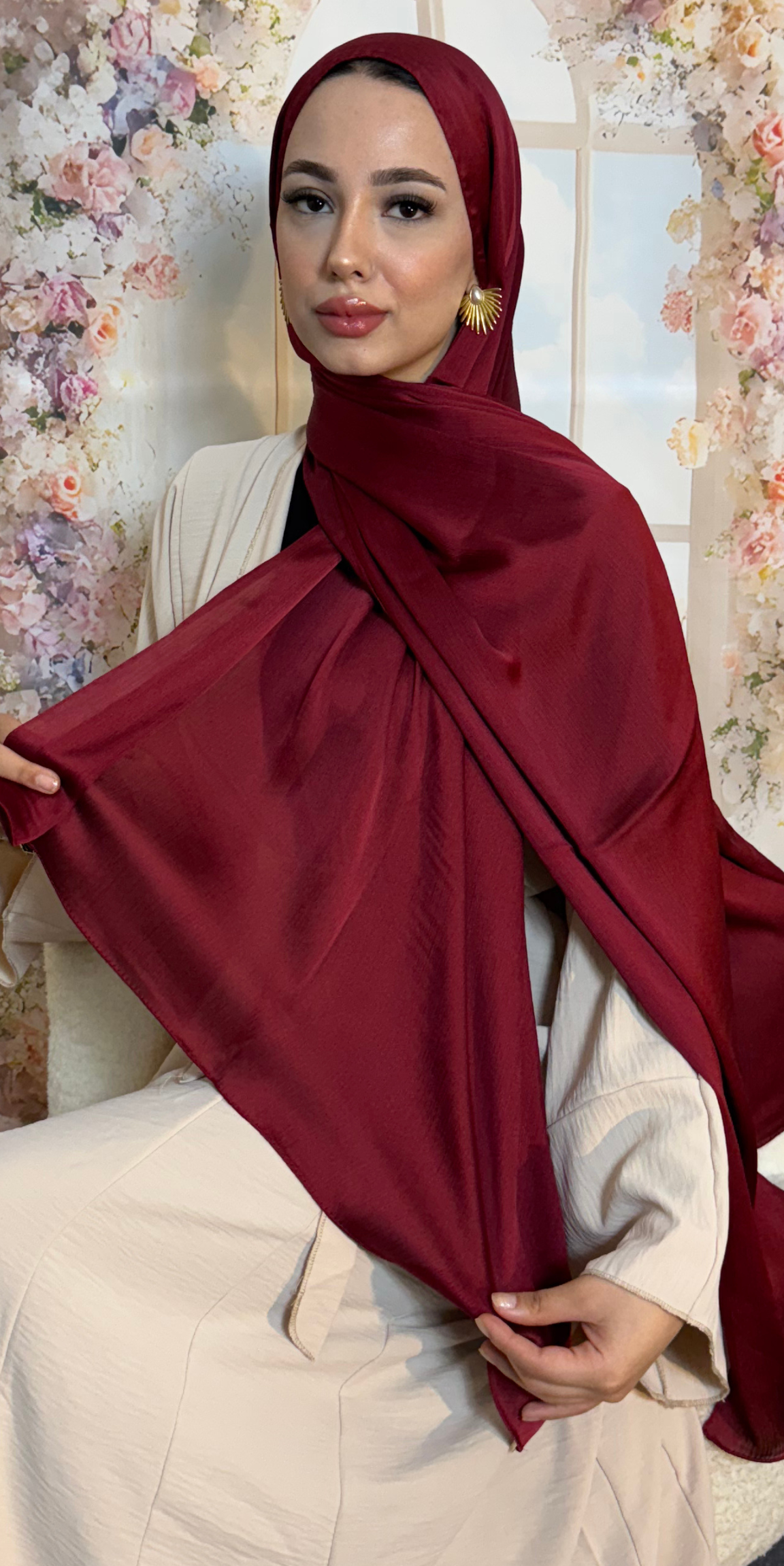 Sade Bordo Saten Şal | Günlük Kullanım | ŞAL04 Bordo
