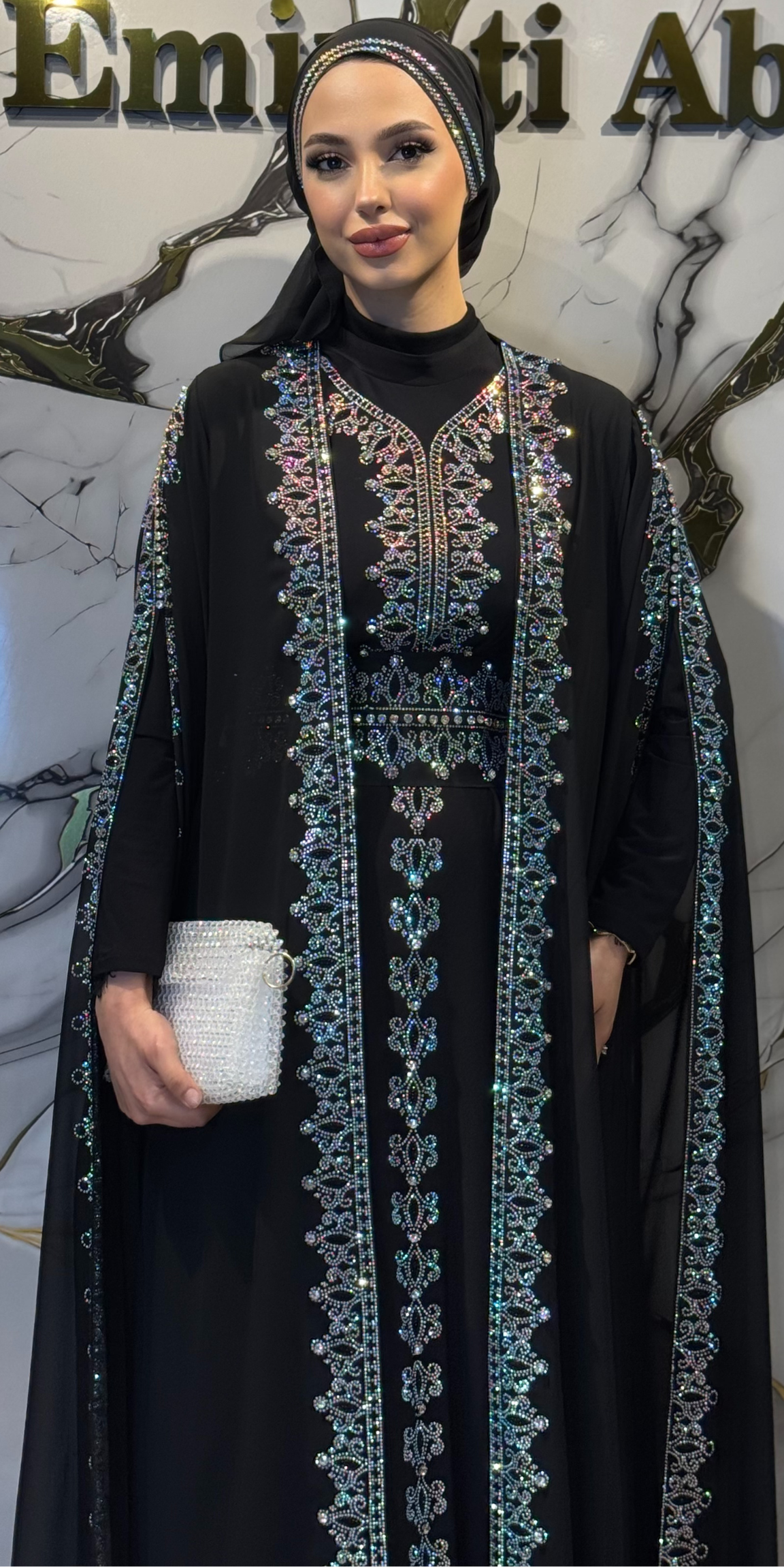 JanJan Taşlı Yere Kadar Uzanan Kol Yöresel Abaya Takımı LY12 JSB - 4 Parça Lüks Set (Şal, Kemer ve İçlik Dahil)