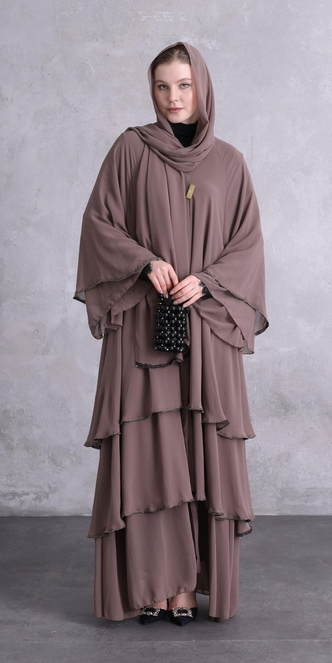 Three Layered Swarovski Stone Mink Abaya