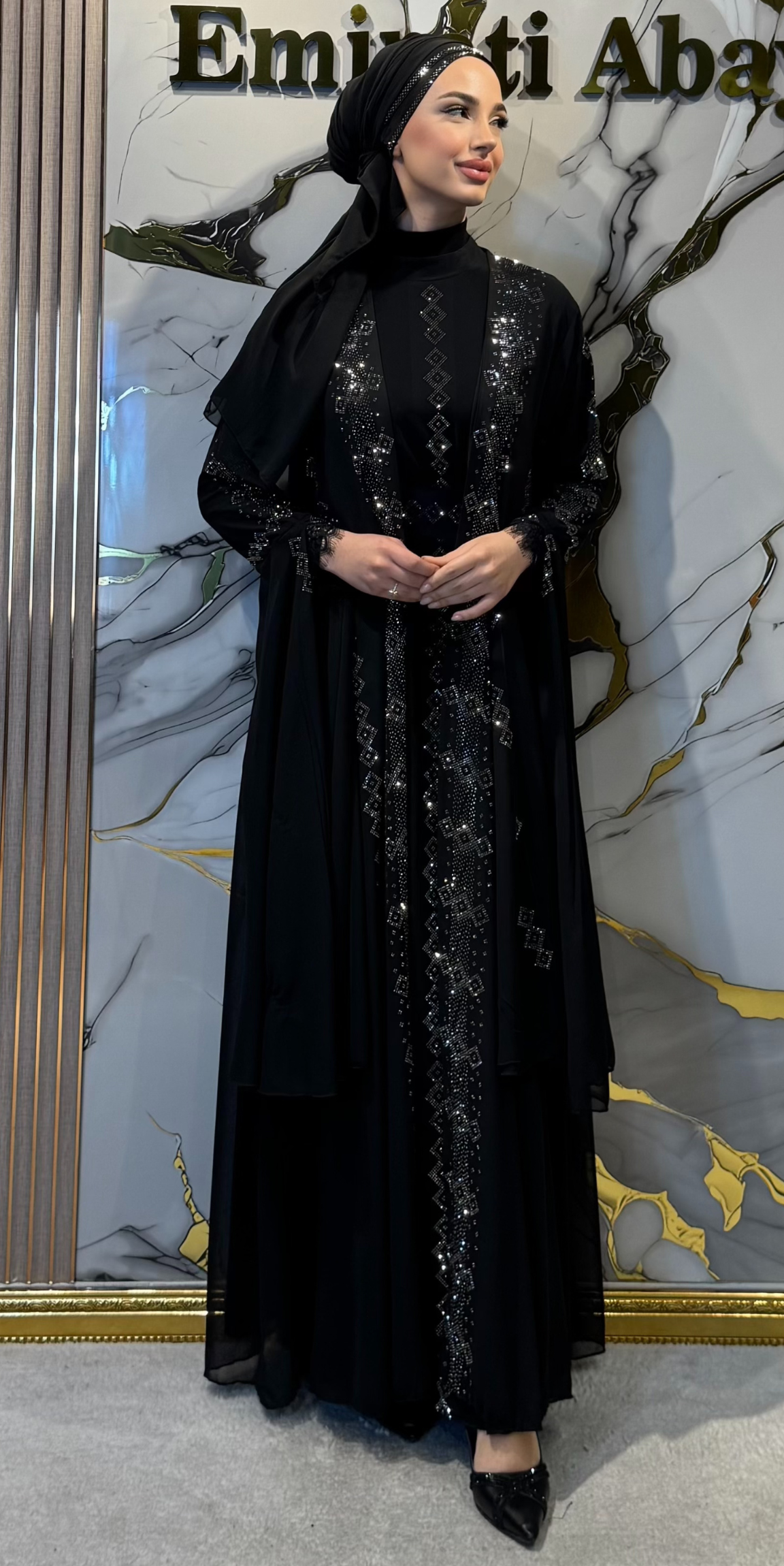 Luxury Hematite Swarovski Crystal Korean Chiffon Yorsel 