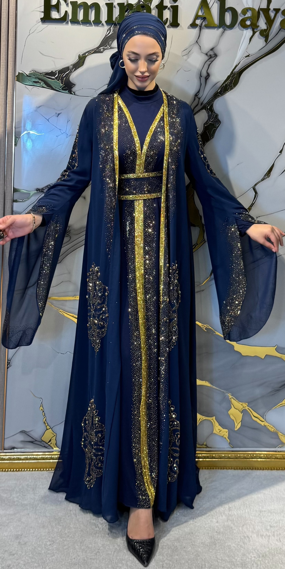 Lüks Altın Taş İşlemeli Lacivert Yöresel Takım | WS57 GSL