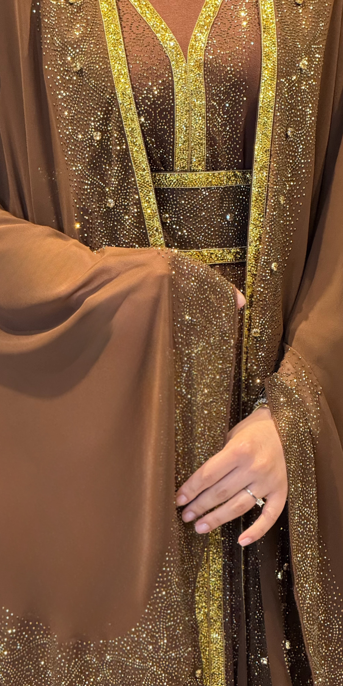 Starlit Noir Altın Taşlı Kahverengi Yöresel Takımı | WS57 GSKAHVE