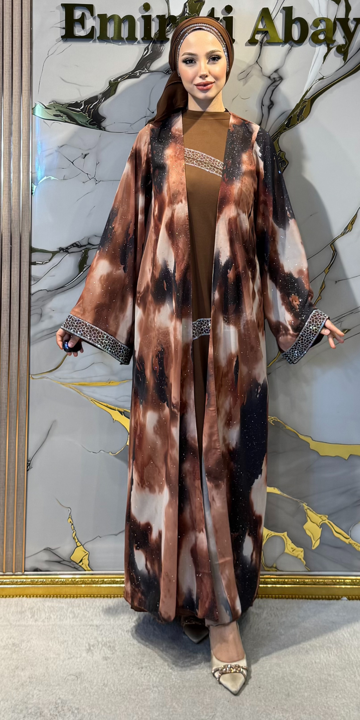 عباية شيفون مفتوحة بنقوش المجرة