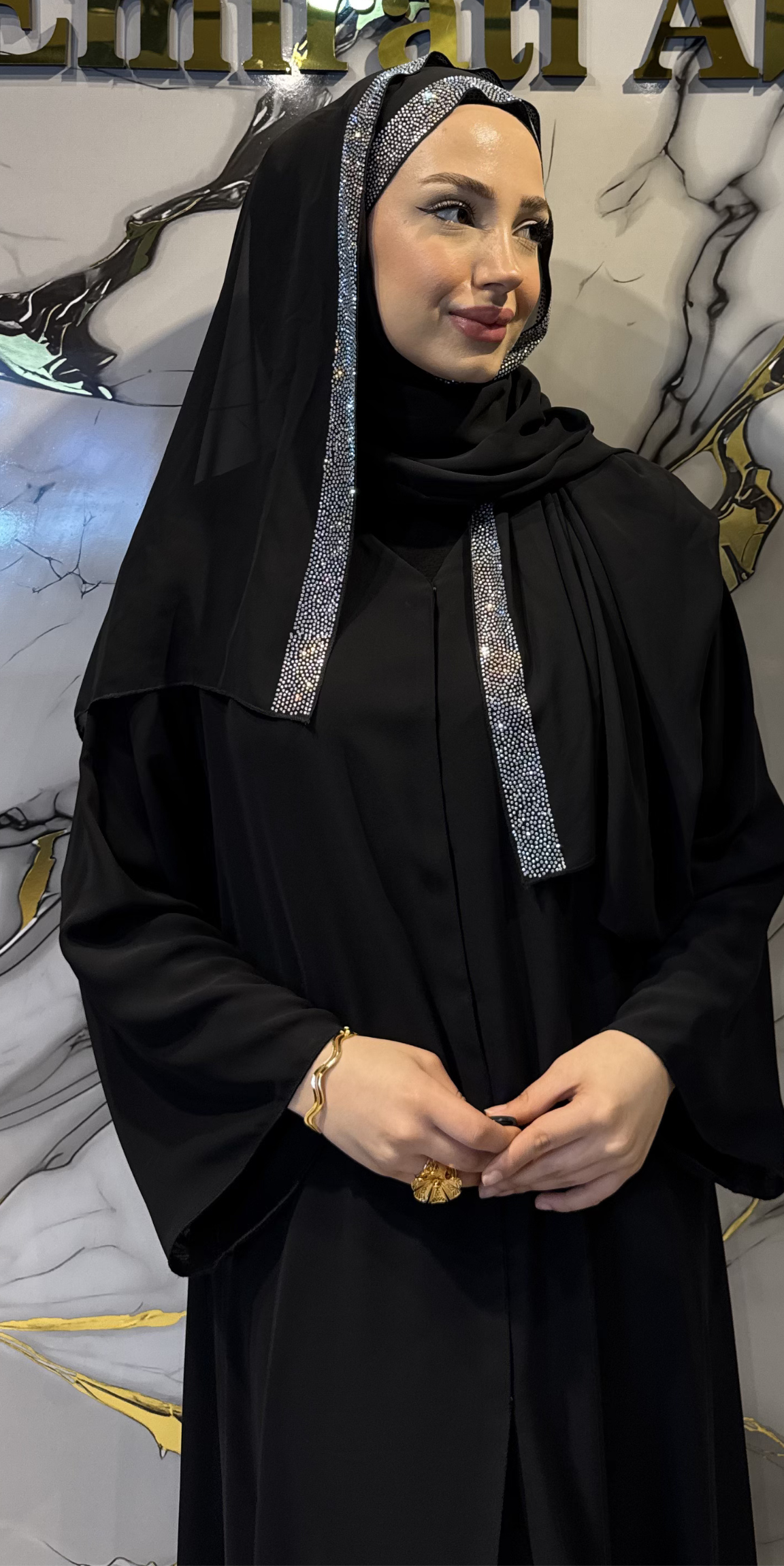 Siyah Janjan Taş Detaylı Şifon Şal | ŞAL47