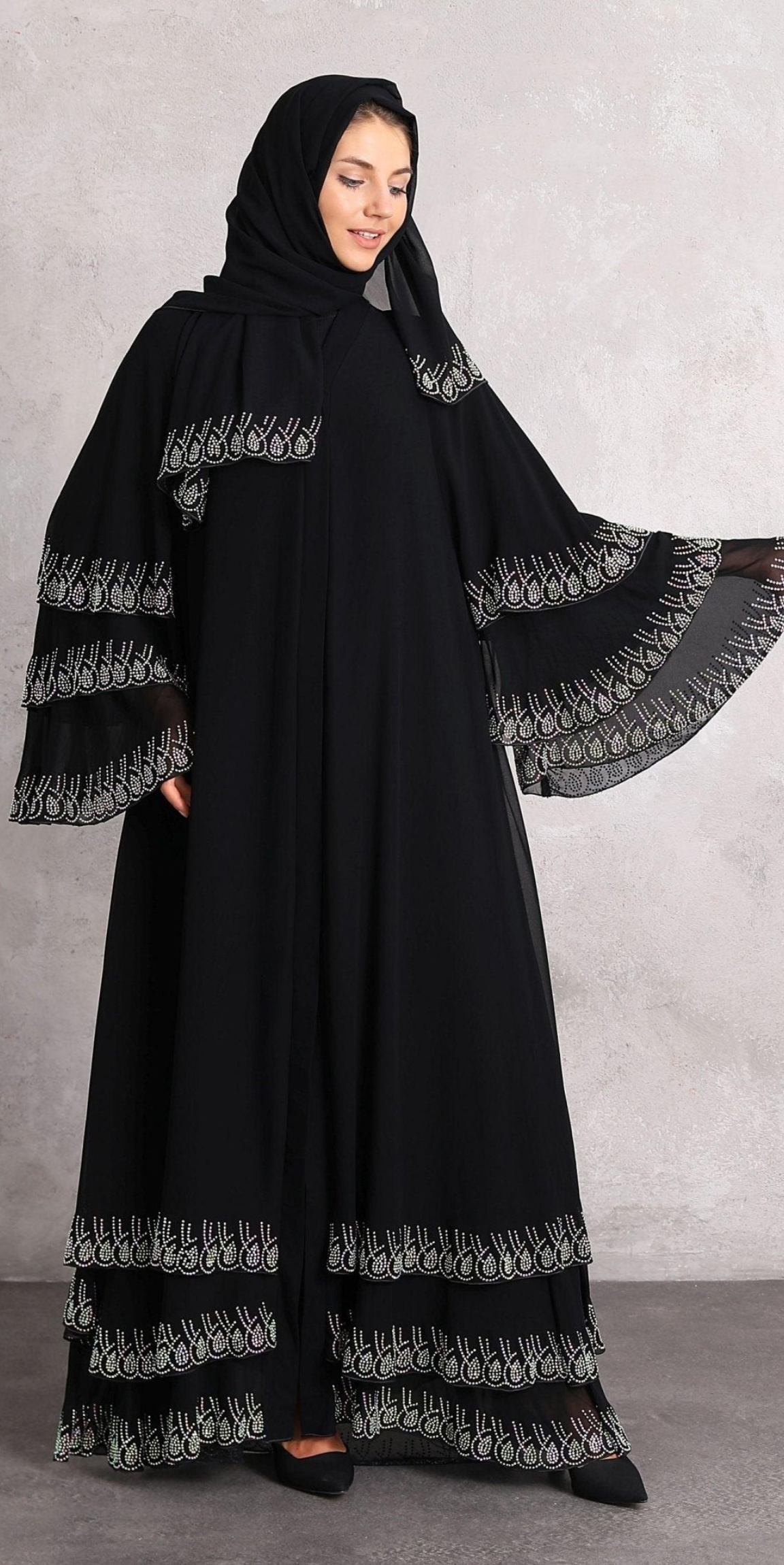 Etek Uçları Swarovski Taşlı Abaya