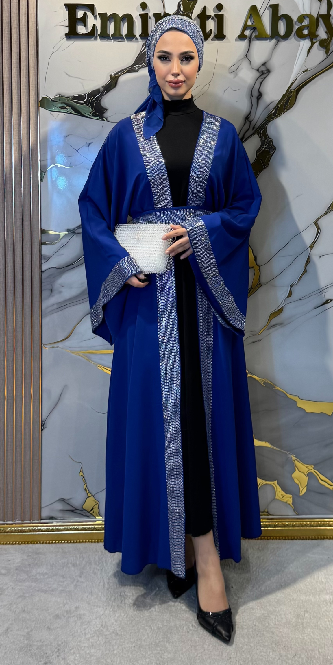 White Stone Embellished Blue Chiffon Traditional Style 3-Piece Set | TM47 WSM