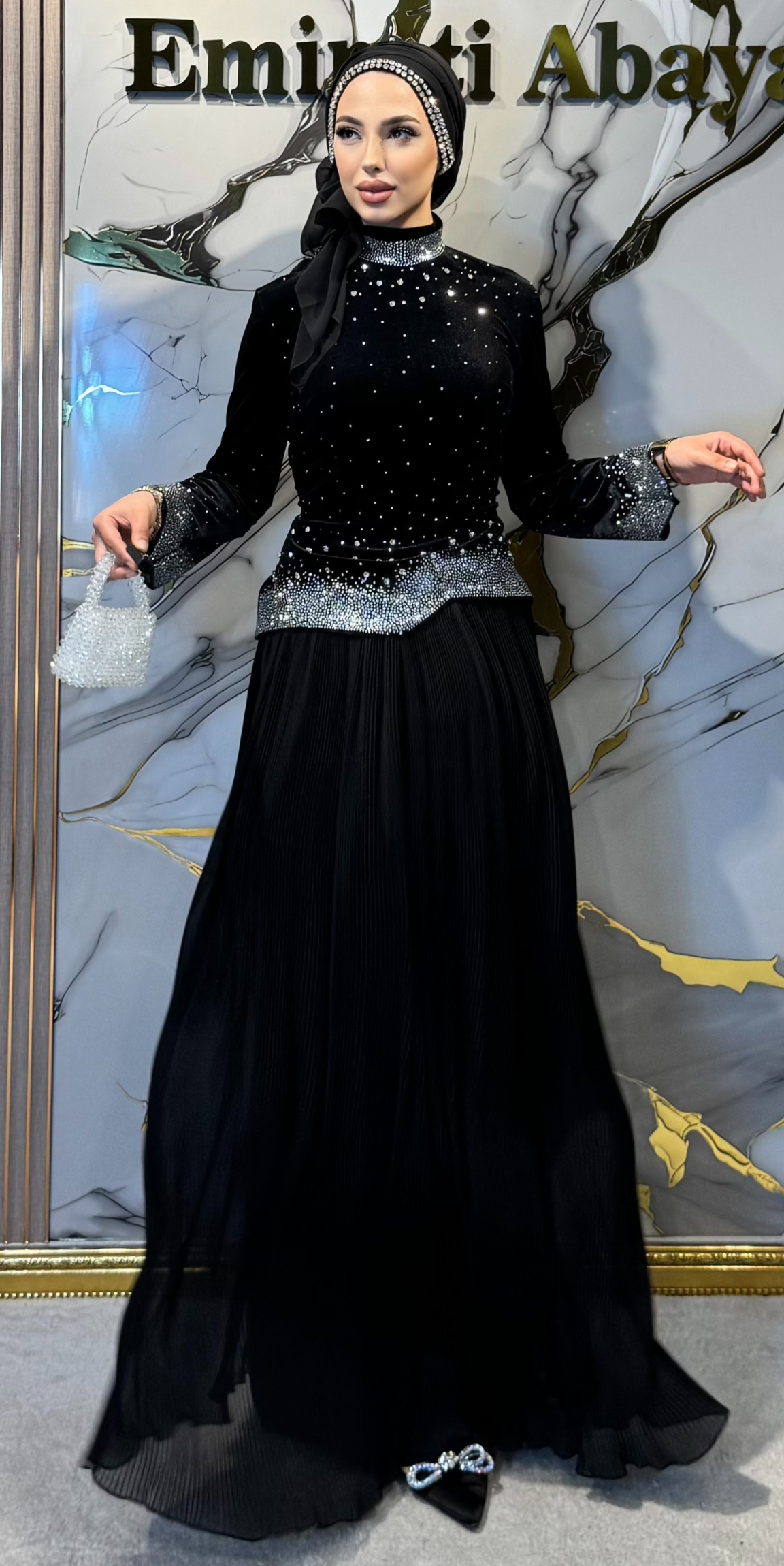 black dubai formal dress Luxury Dubai Evening Dresses for Women Wedding Party Black Long Sleeve –  Simplepromdress main image 0
