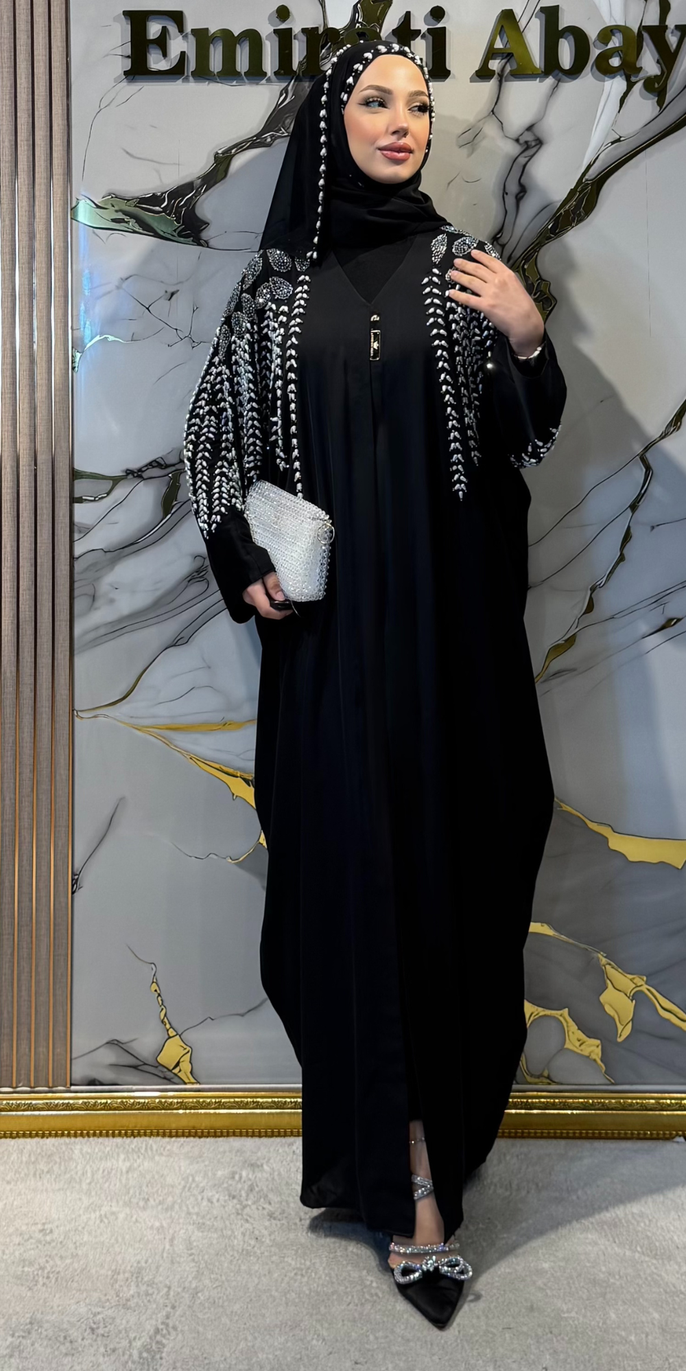 Handmade Stone Embellished Black Abaya M46 ILEPIK BLACK - Elegant Handcrafted Model