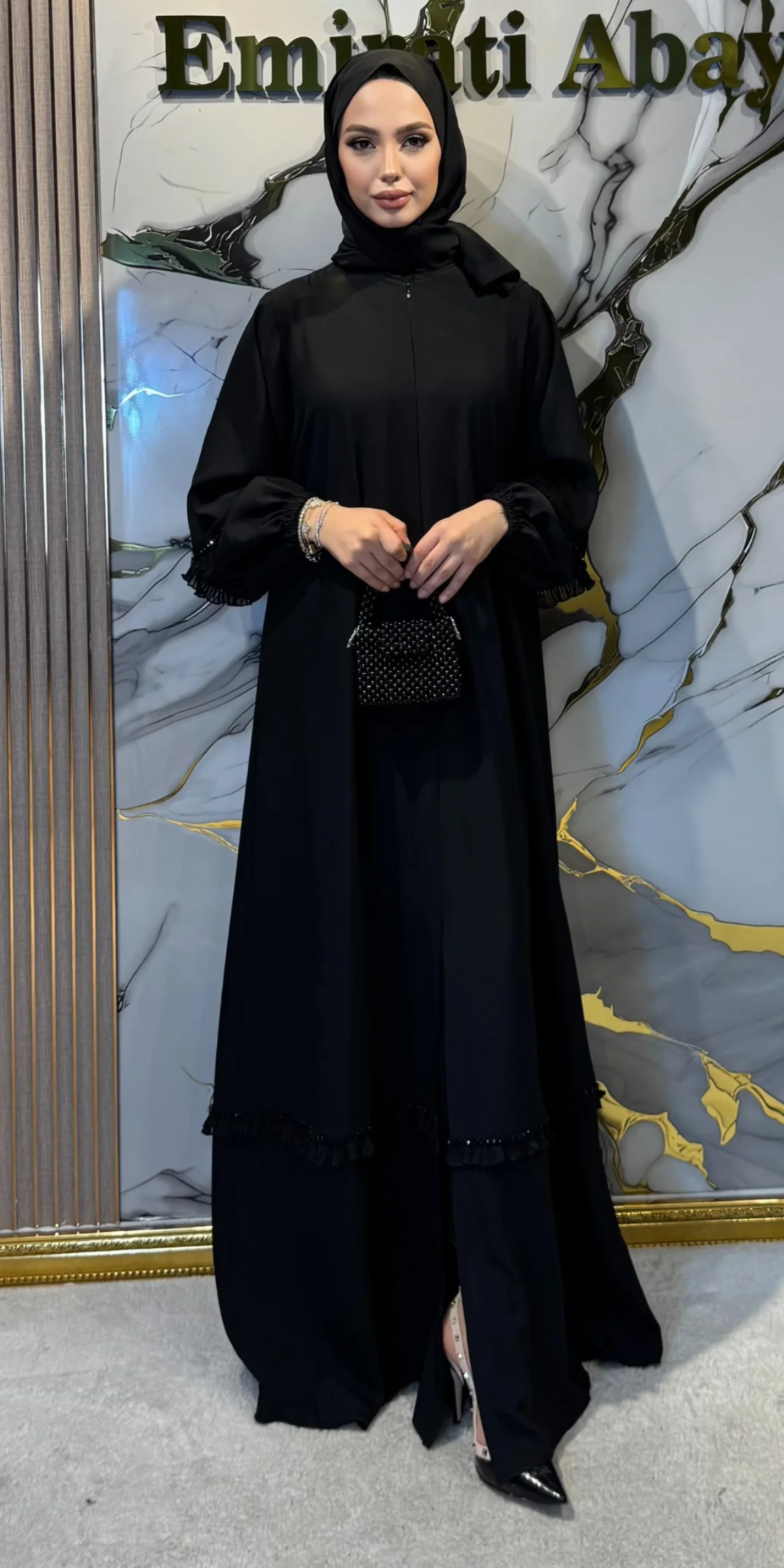 Dubai Medine İpeği Fermuarlı Günlük Abaya | WS81 BSB