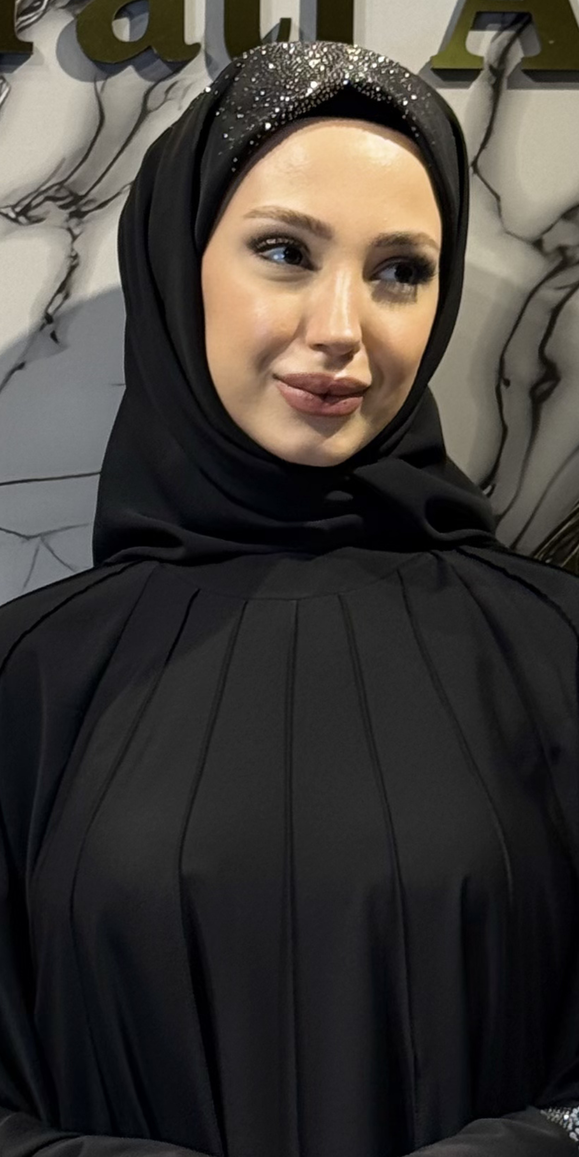Yoğun Hematit Taşlı Uzun Siyah Dubai Şal | ŞAL48 HSB