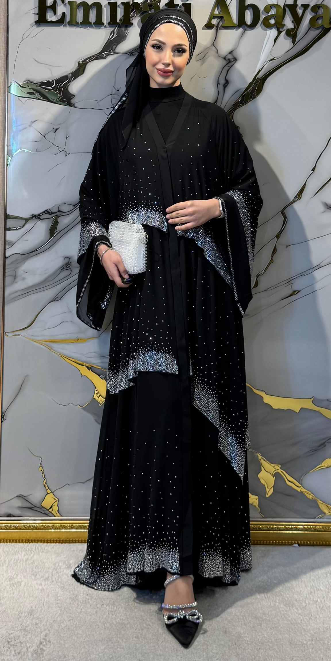 Swarovski Crystal Layered Black Elegant Abaya TM34 WSB