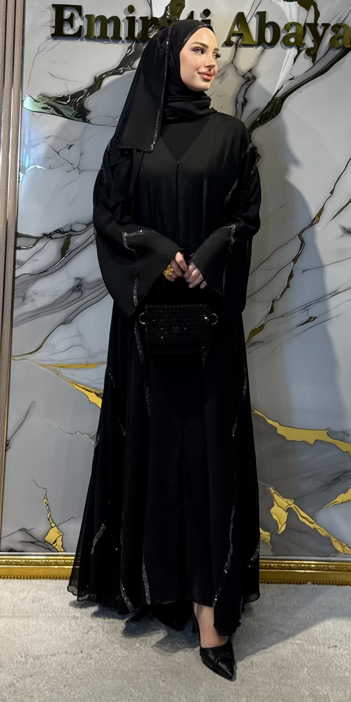 Siyah Şifon Abaya Hematit Işıltısıyla İnce Zarafet TM42 HSB