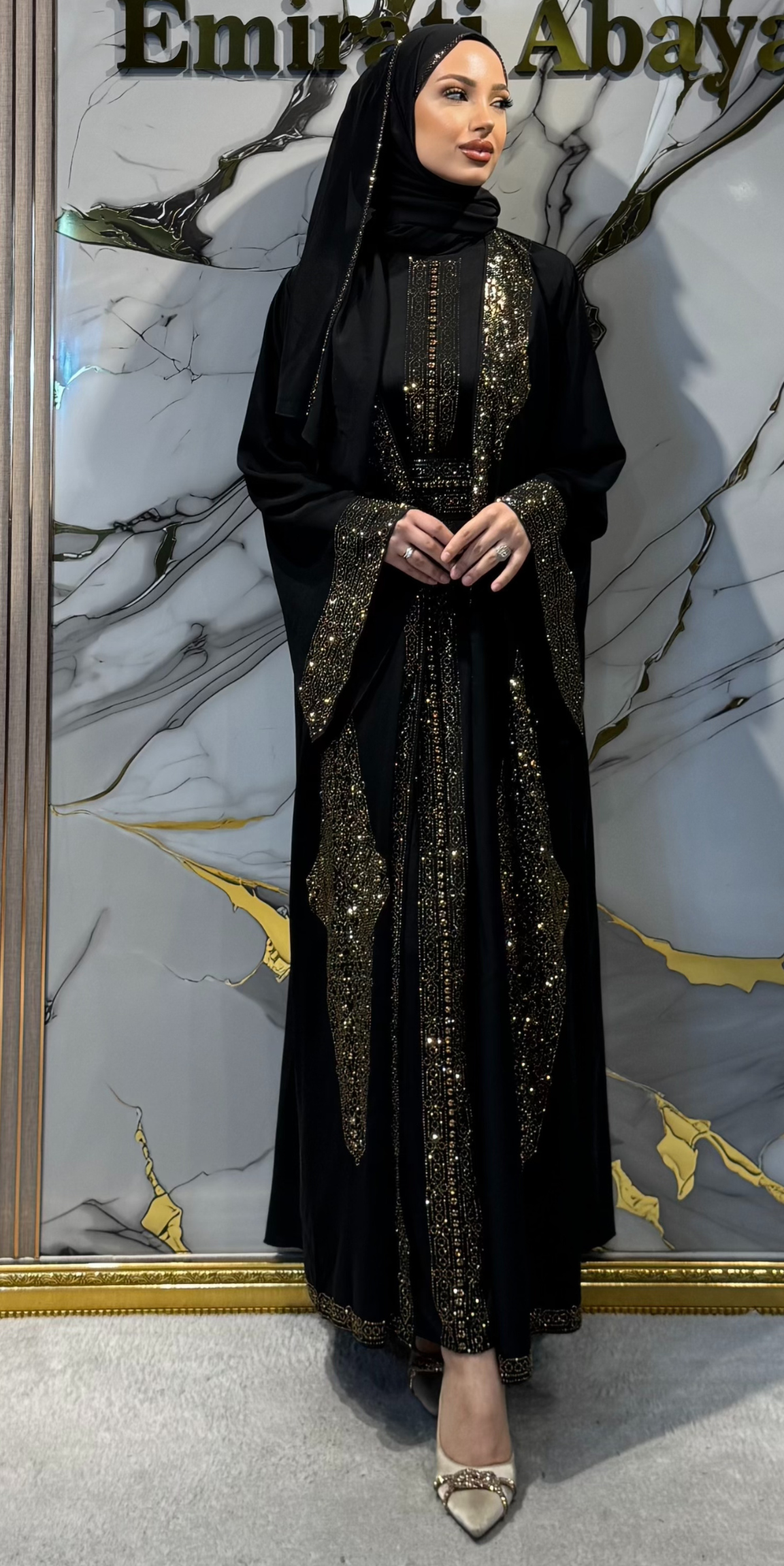Gold Payetli Taşlı Siyah Dubai 4'lü Yöresel Takım | LY49 GSB