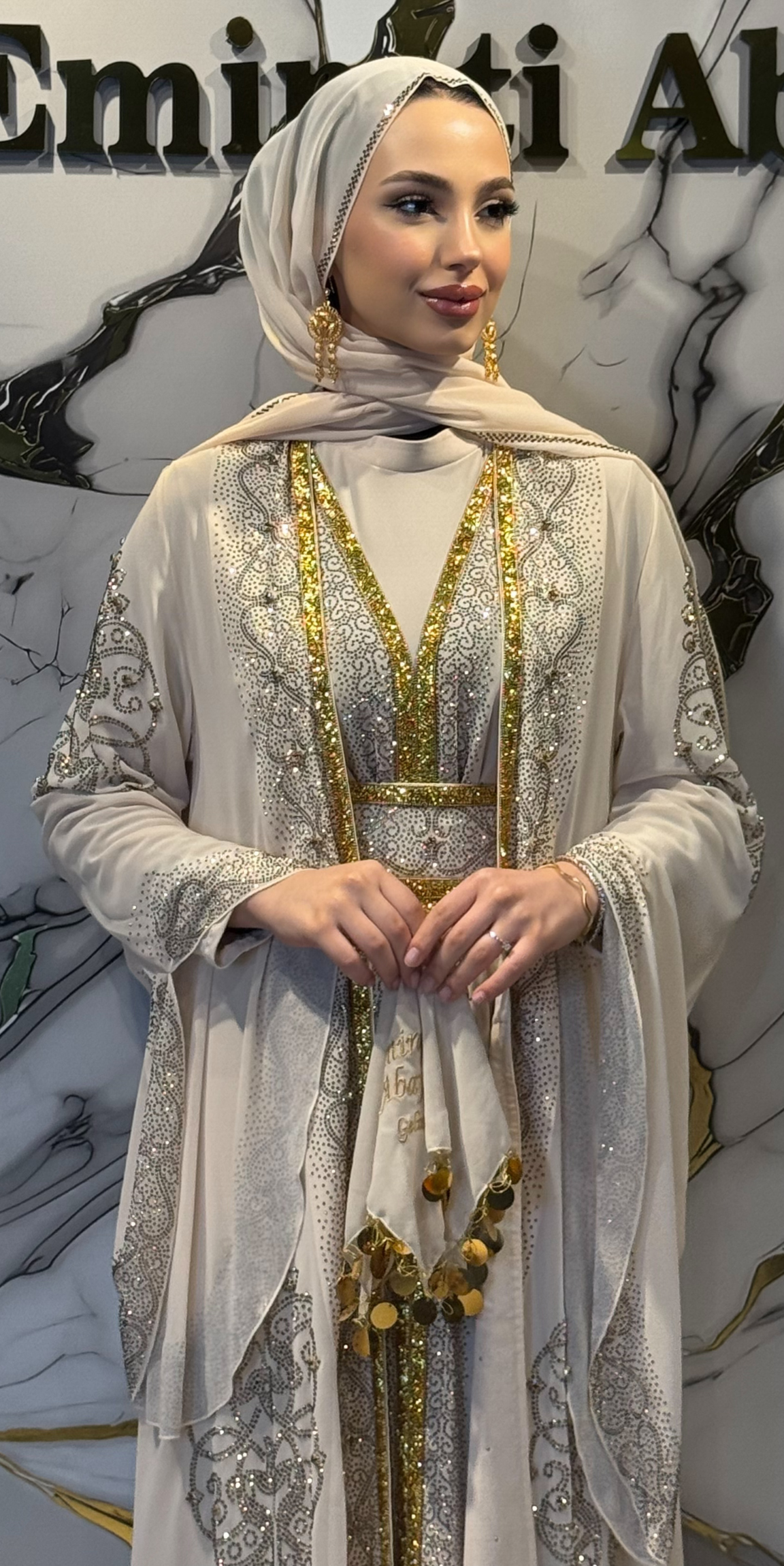 Starlit Noir Gold Stone Cream Regional Abaya