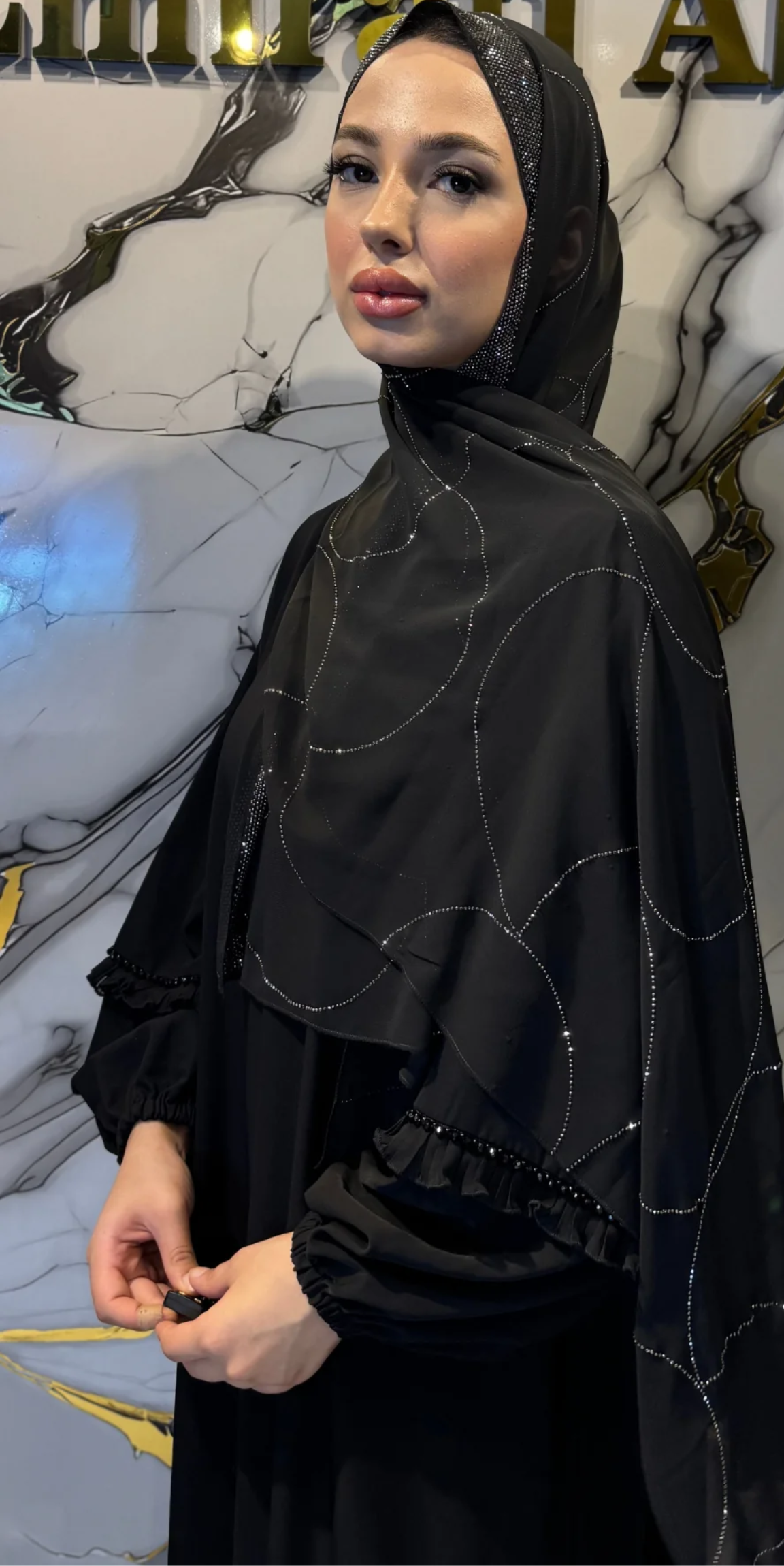 Hematite Flow Pattern Black Chiffon Scarf