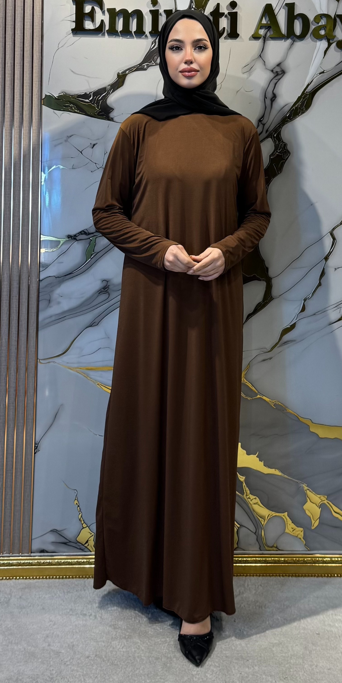Premium Sandy Fabric İçlik - Abaya İçin Özel Tasarım İç Giyim RK0049 Kahve