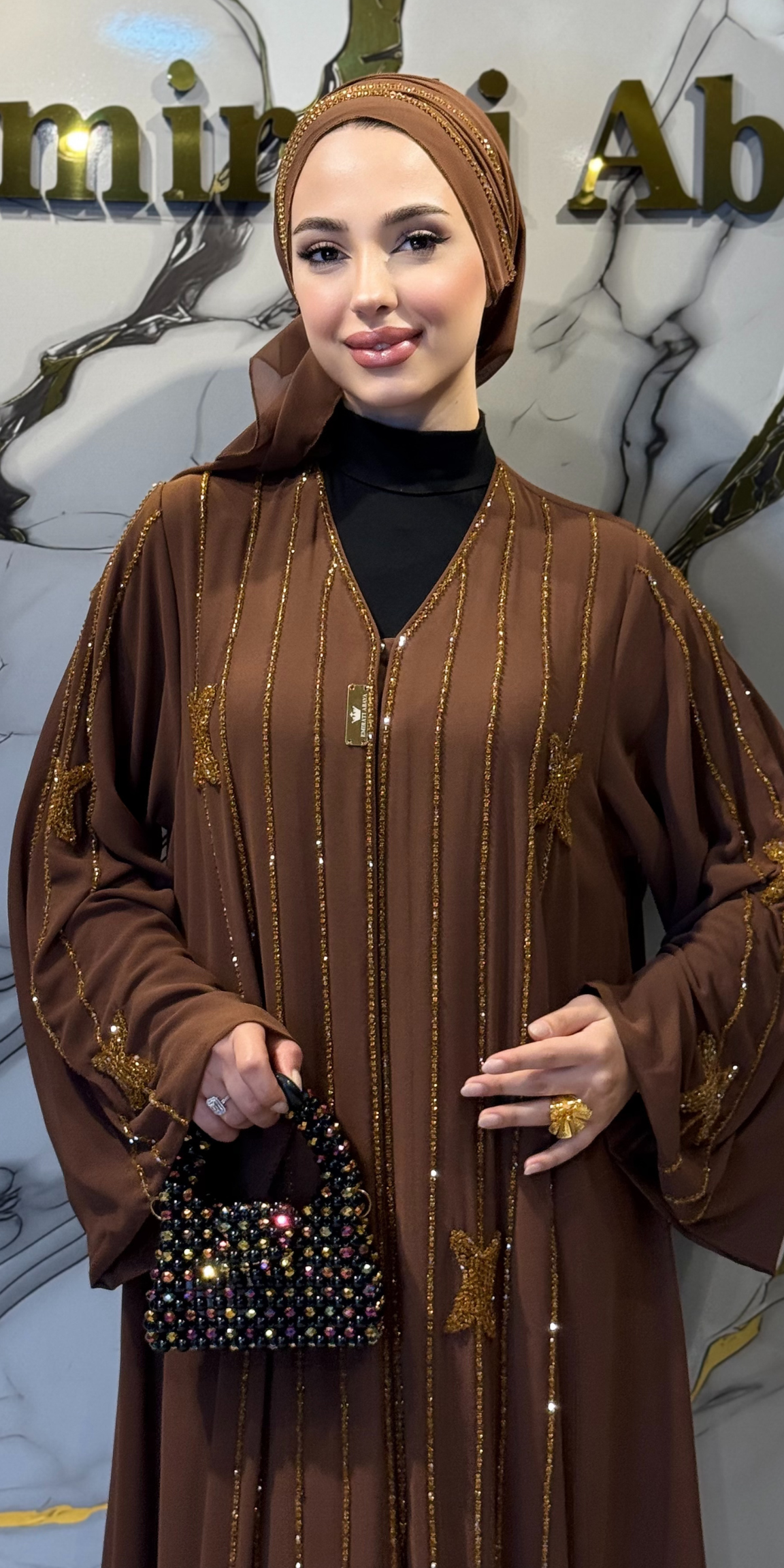 Luxury Handmade Dubai Style Abaya with Gold and Swarovski Crystals