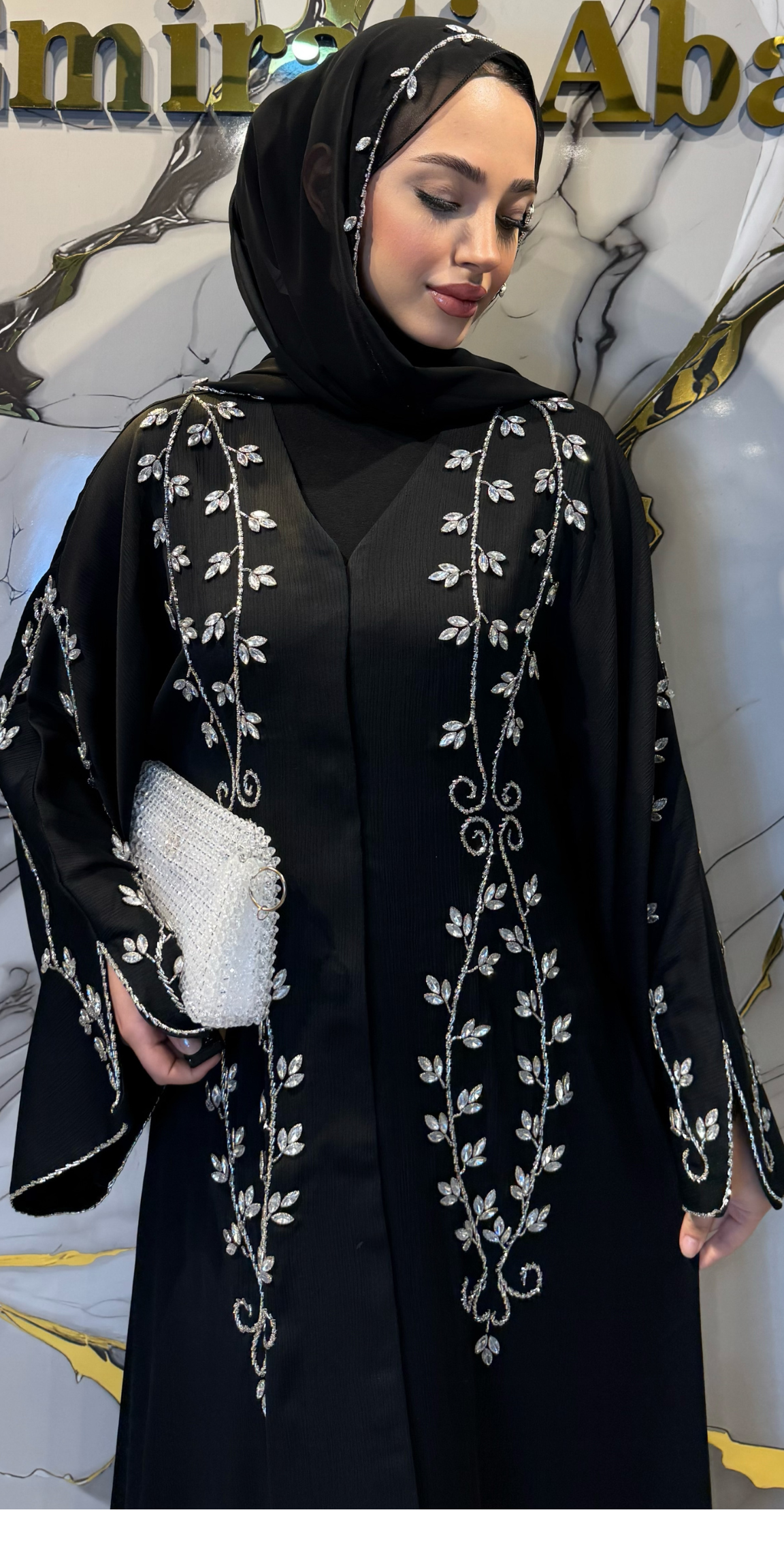 Handmade Dubai Style Black Abaya with Swarovski Crystals
