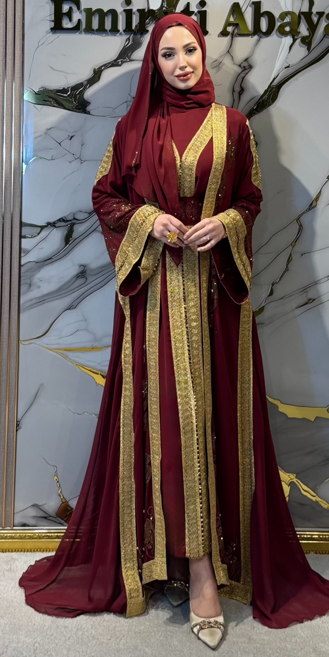 Gold Çiçek Desenli Yöresel Bordo Takım 4 Parça Set