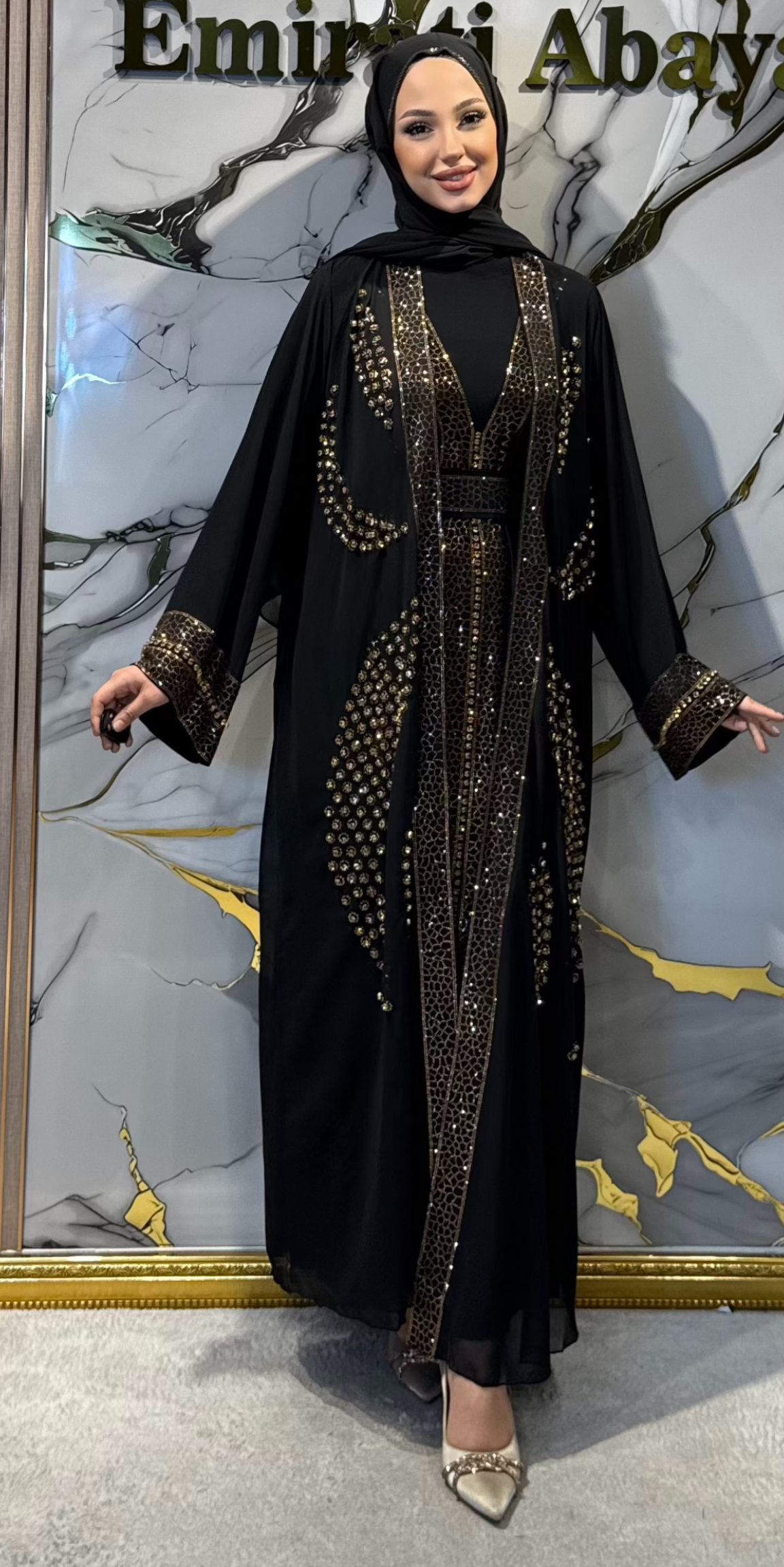 Open Front Gold Traditional Abaya WS31 GSB