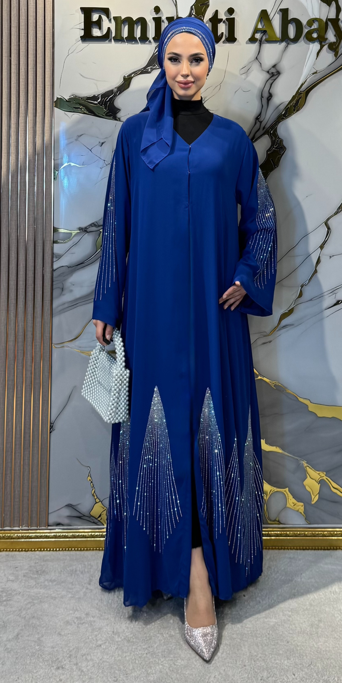 JanJan Embellished Blue Chiffon Abaya | TM55 JSM