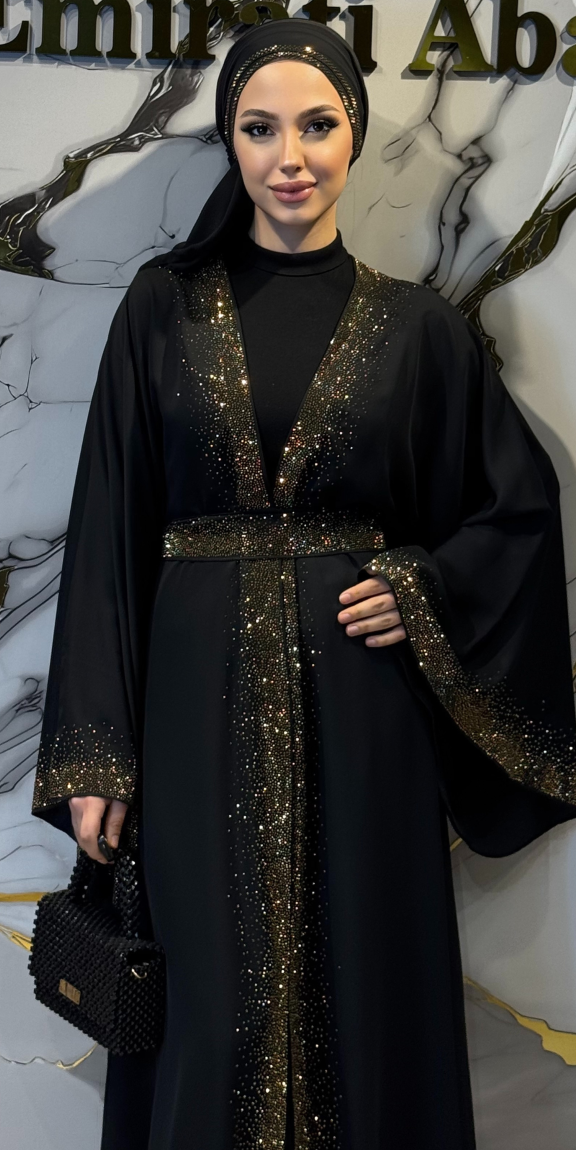 Elegant Black Traditional Outfit with Gold Stone Embellishment - 4-Piece Set (Includes Shawl, Belt and Undershirt) TM48 GSB