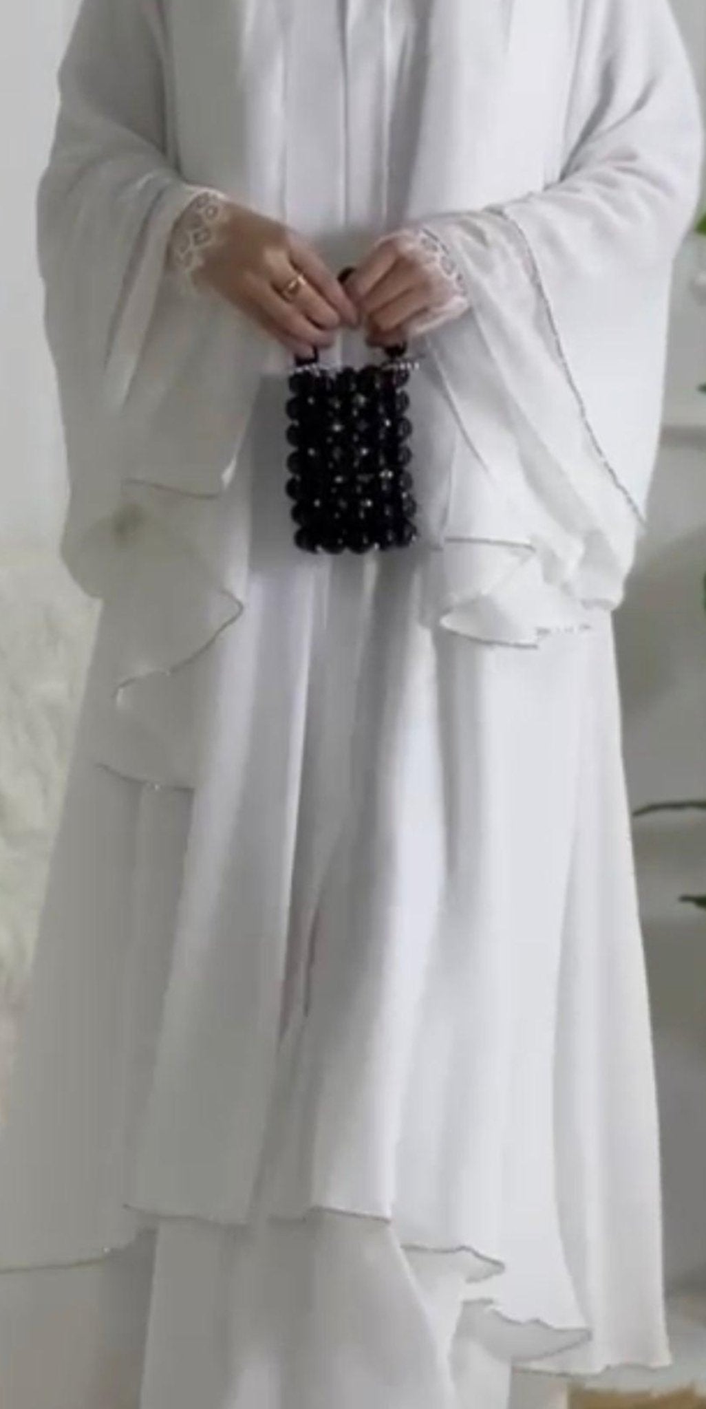 2 Layered Abaya With White Swarovski Stones - Emirati Abaya TR2 Layered Abaya With White Swarovski Stones