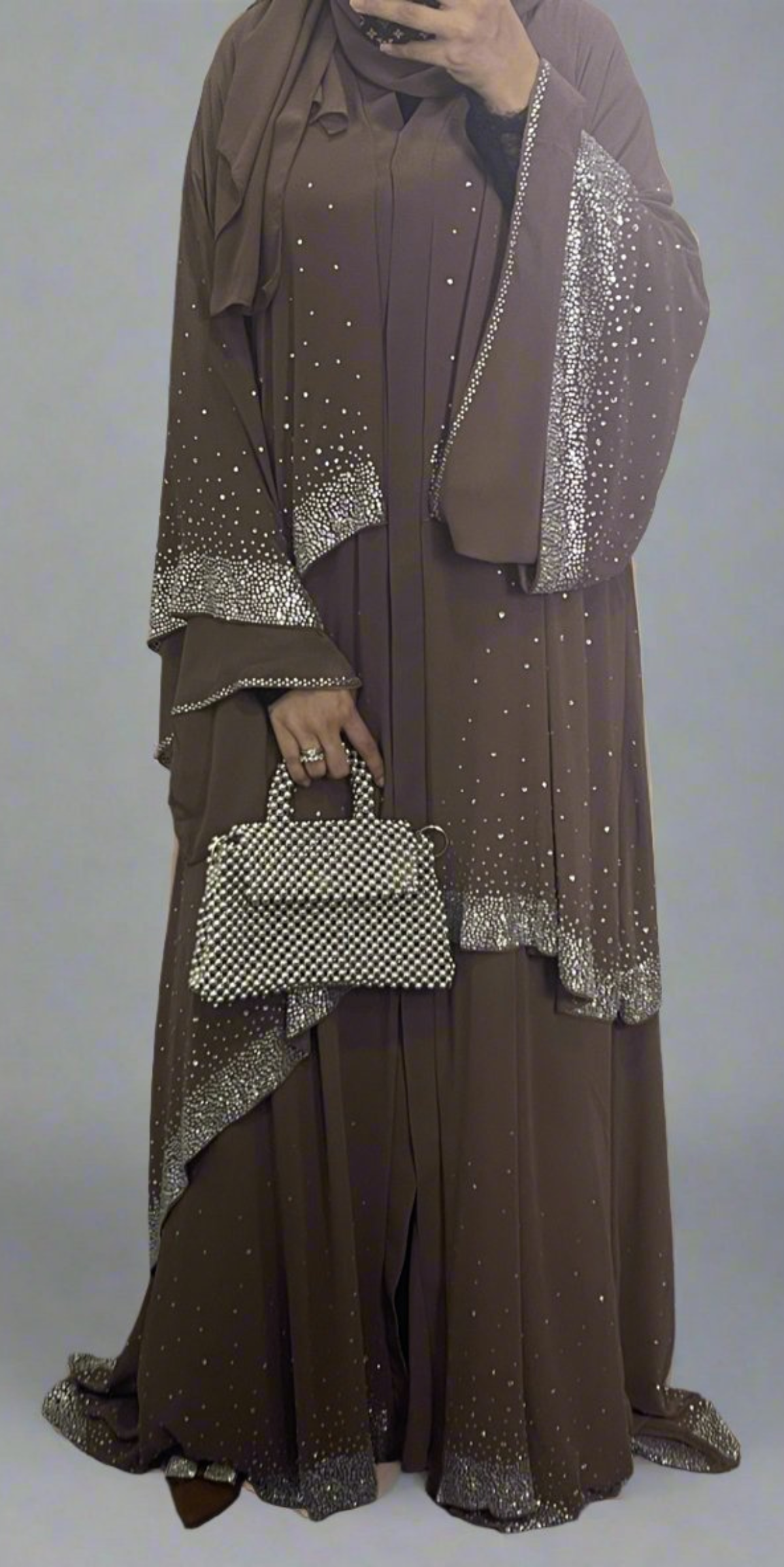 Swarovski Taşlı Katmanlı Şık Abaya