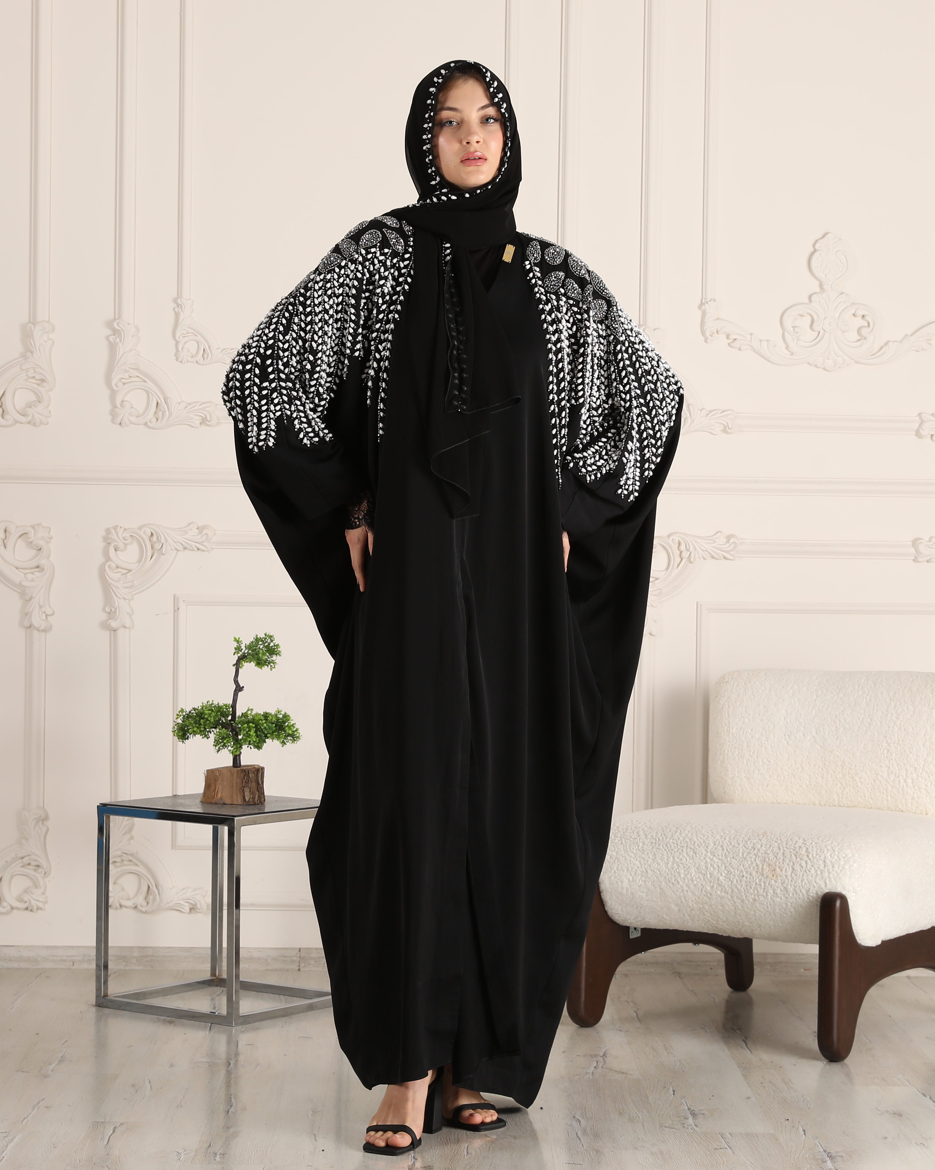 Timeless Elegance: Handmade Stones Black Abaya