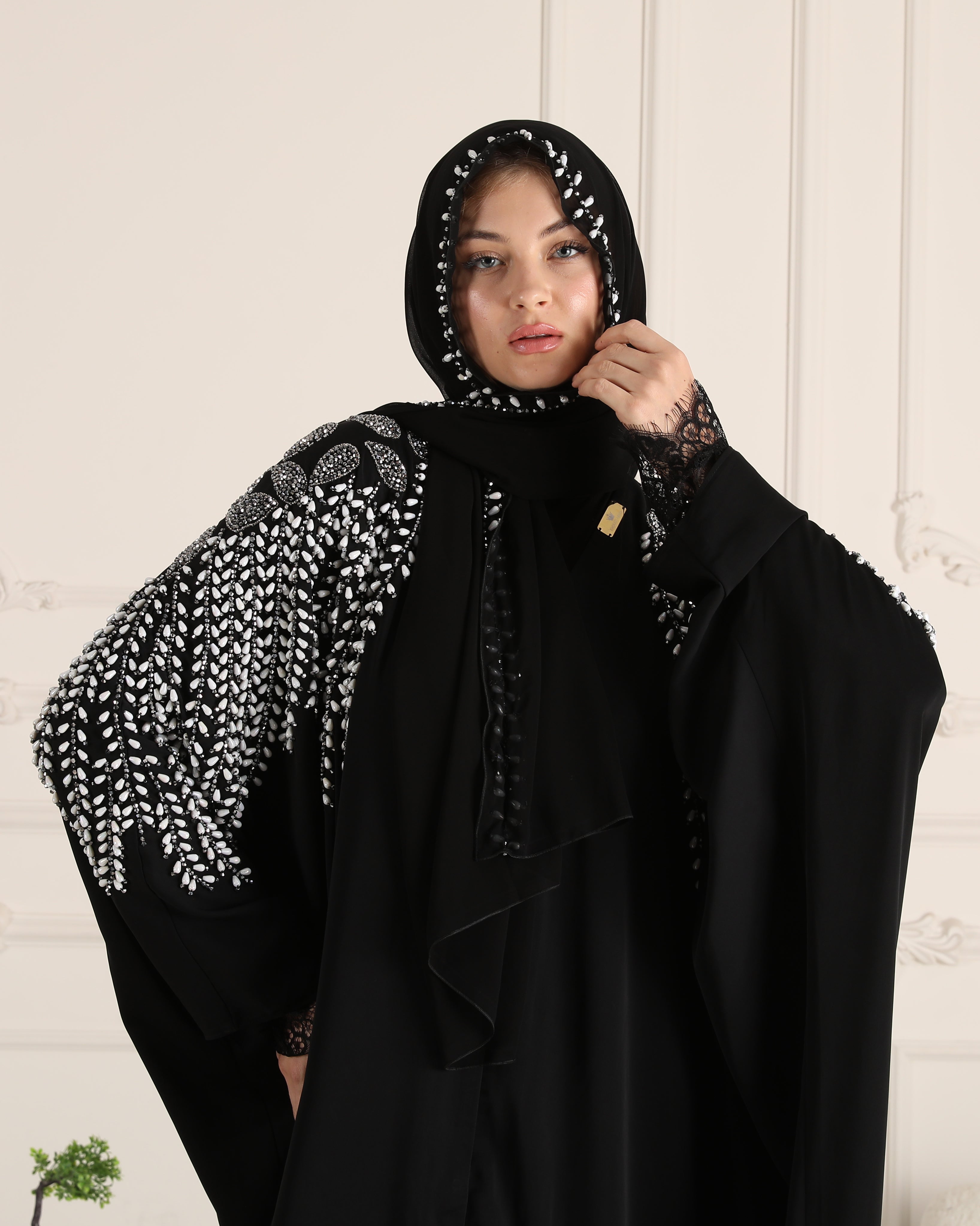 Timeless Elegance: Handmade Stones Black Abaya