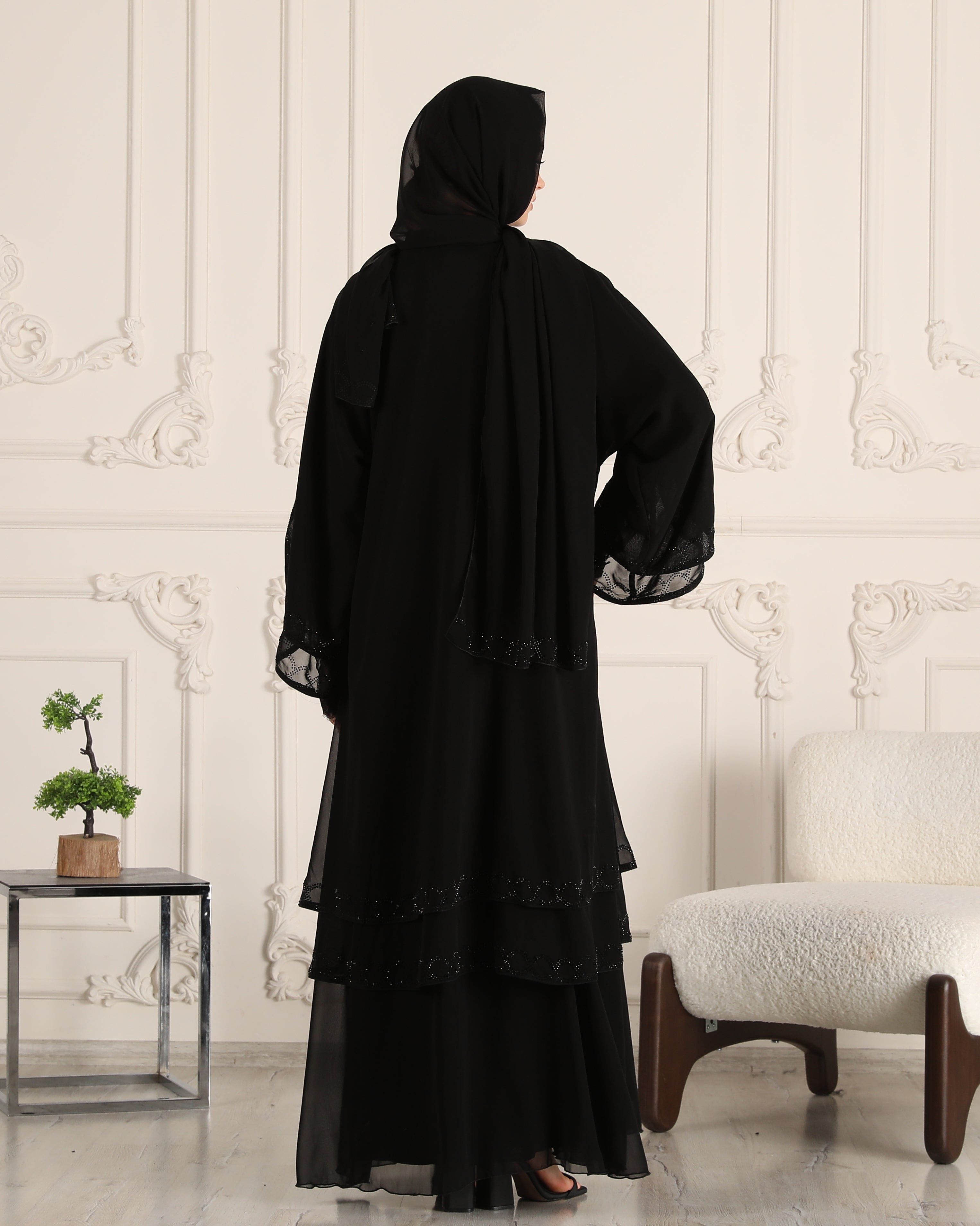 Eternal Elegance: Black Stone Embroidered Abaya