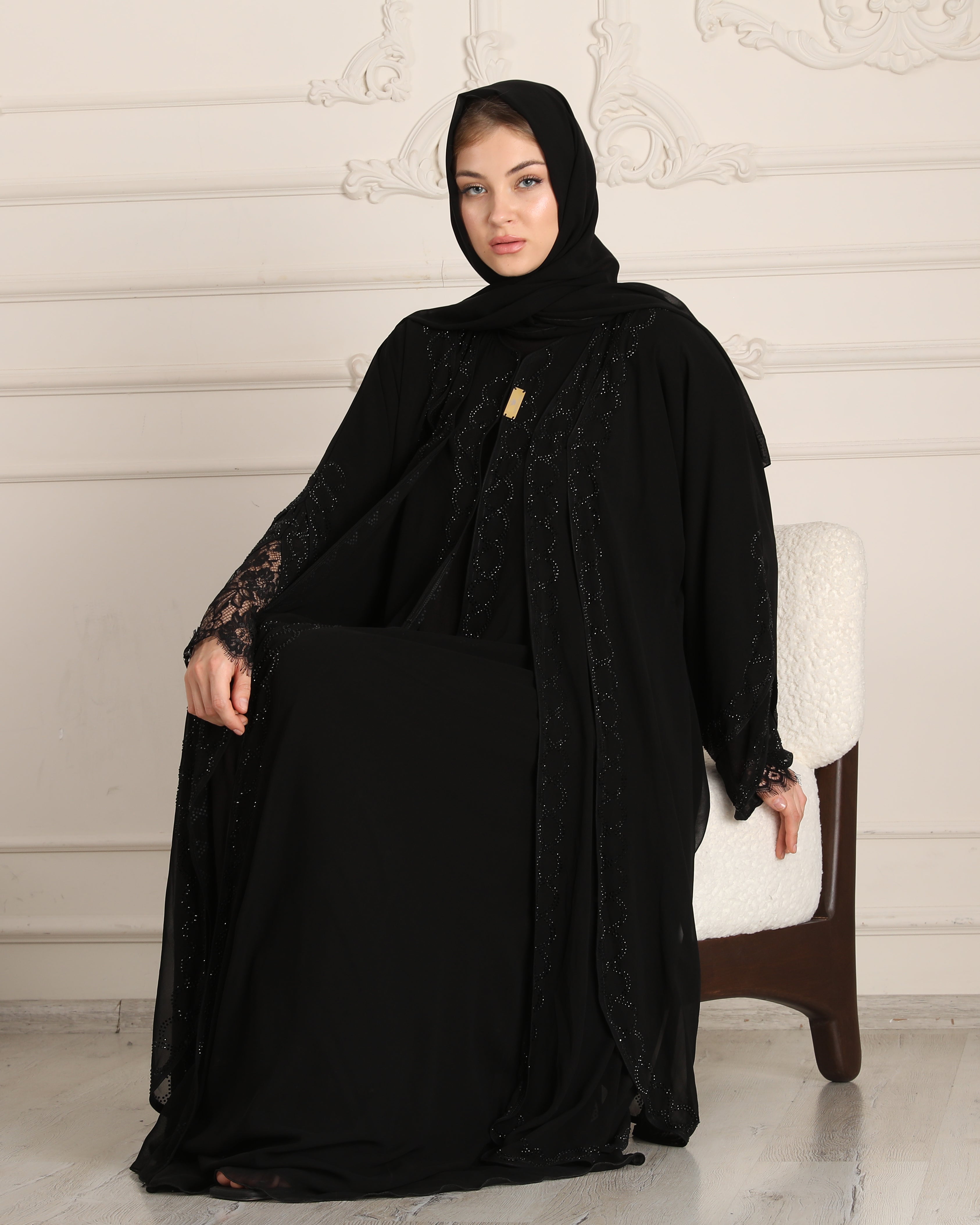 Eternal Elegance: Black Stone Embroidered Abaya