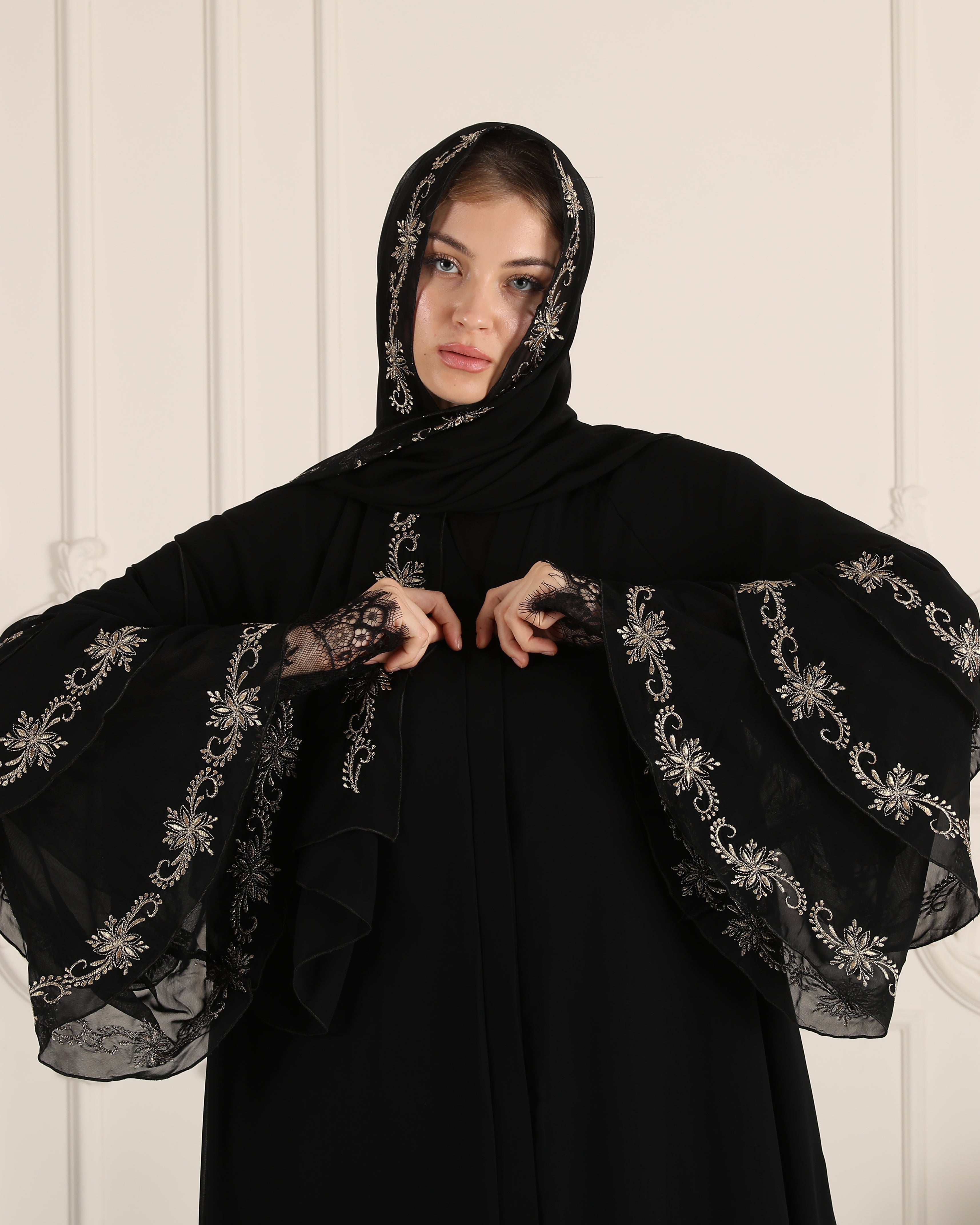Chiffon 3 layered abaya black without stonesChiffon 3 layered abaya bl