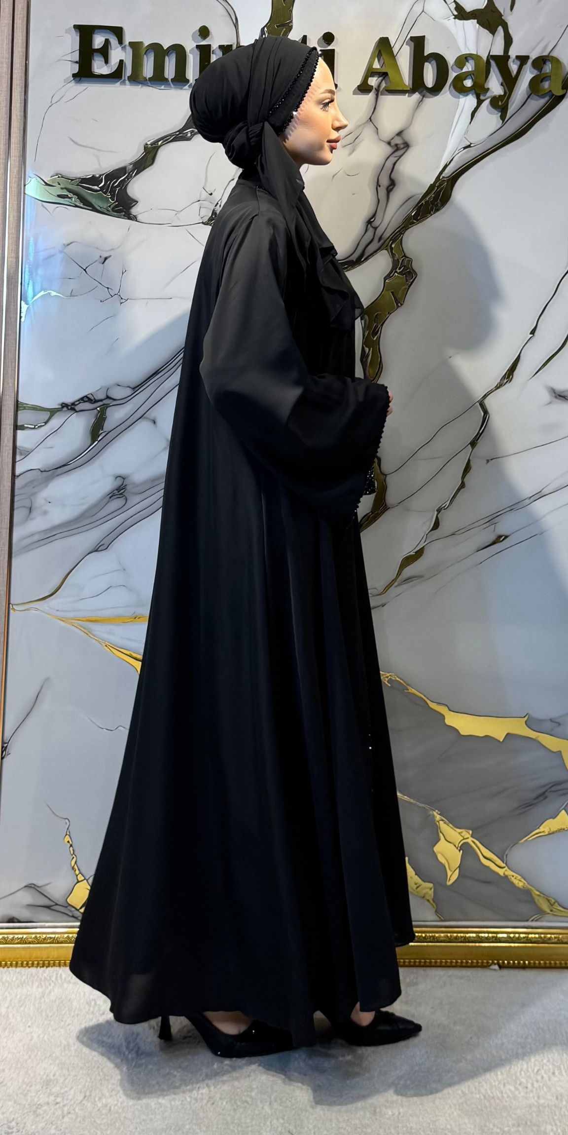 Siyah Taşlı Dubai Kumaş Abaya | TM026 HM BLACK