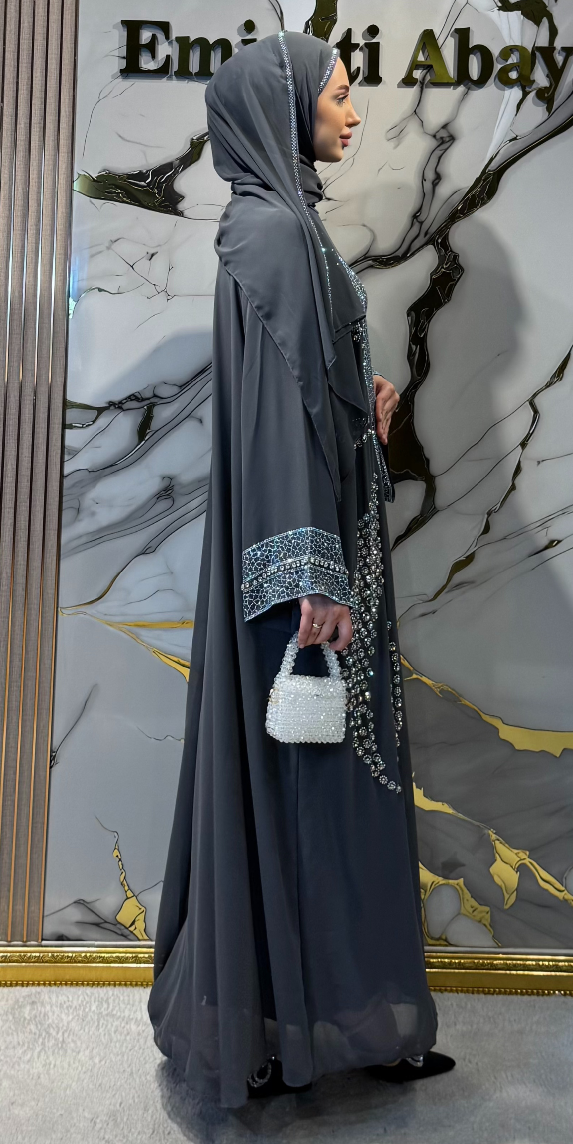 Open-Front Traditional Grey Set with Crystal Embellishments | 4-Piece Set