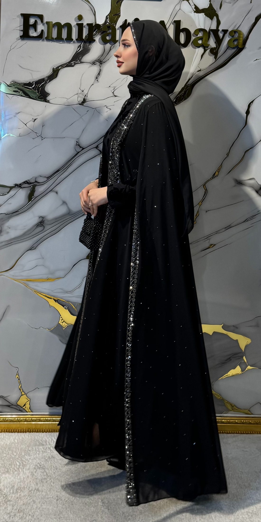 Gümüş Taşlı Flok Baskılı Siyah Yöresel Takım | LY17 HSB