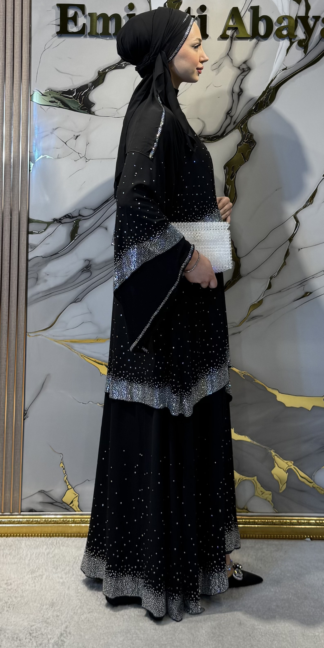 Swarovski Taşlı Katmanlı Siyah Şık Abaya TM34 WSB
